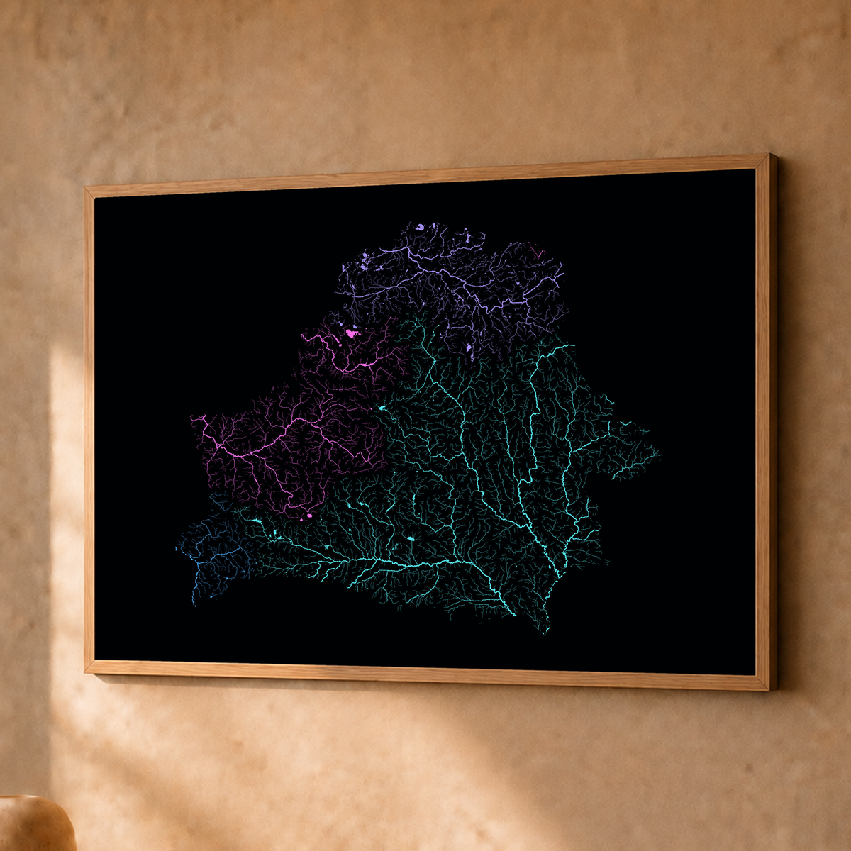 Beautiful Rivers — Bielorrússia — Neon hidrográfico, Fine art emoldurado · 30 × 40 cm, Natural · Sem margem