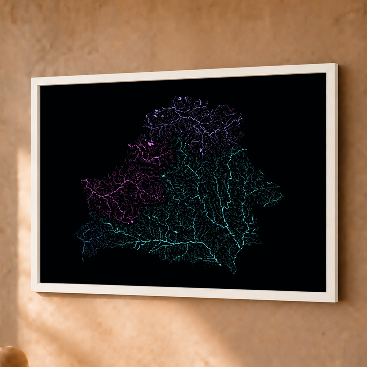 Beautiful Rivers — Bielorrússia — Neon hidrográfico, Fine art emoldurado · 30 × 40 cm, Branco · Sem margem