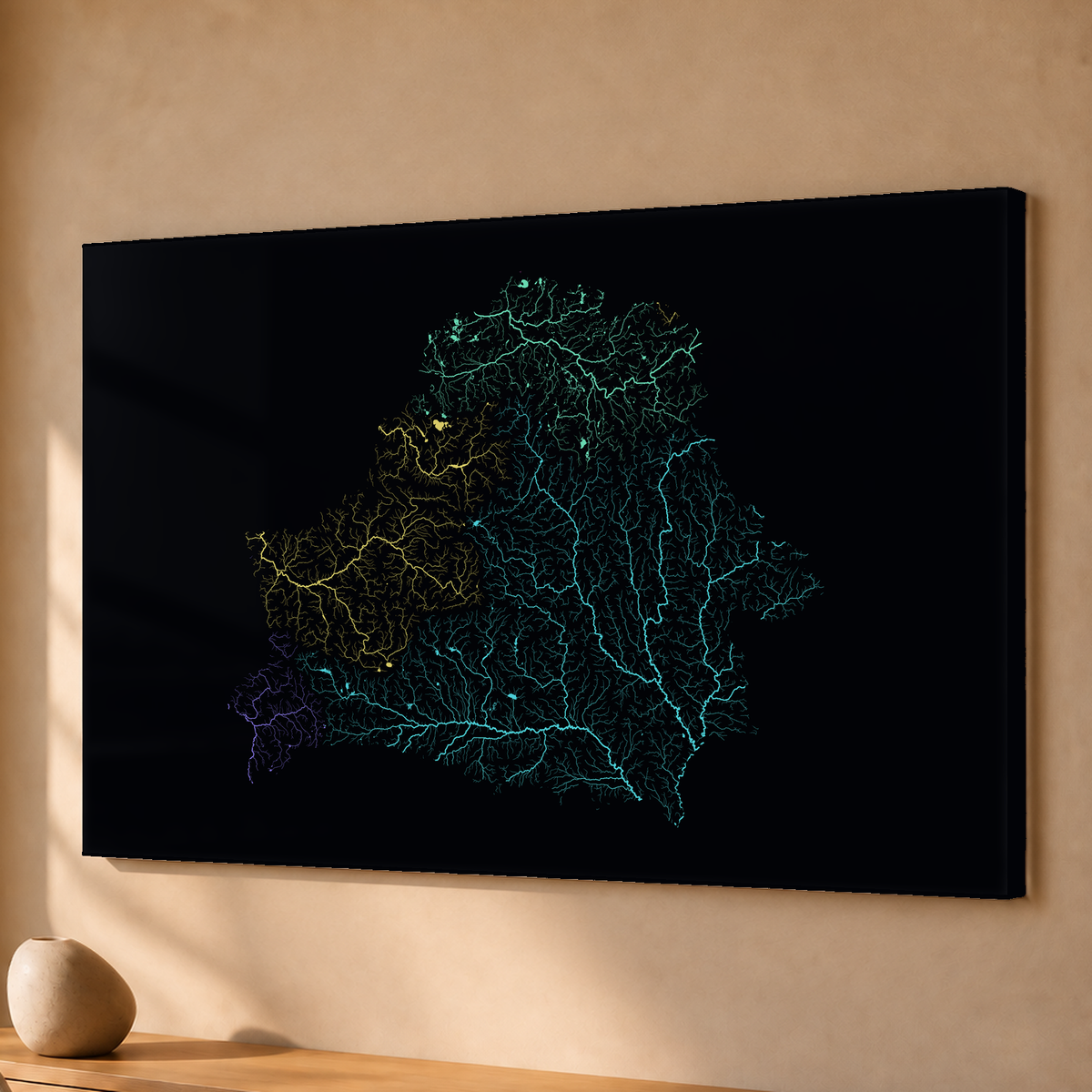Beautiful Rivers — Bielorrússia — Neon por território, Acrílico · 40 × 60 cm, Sem margem