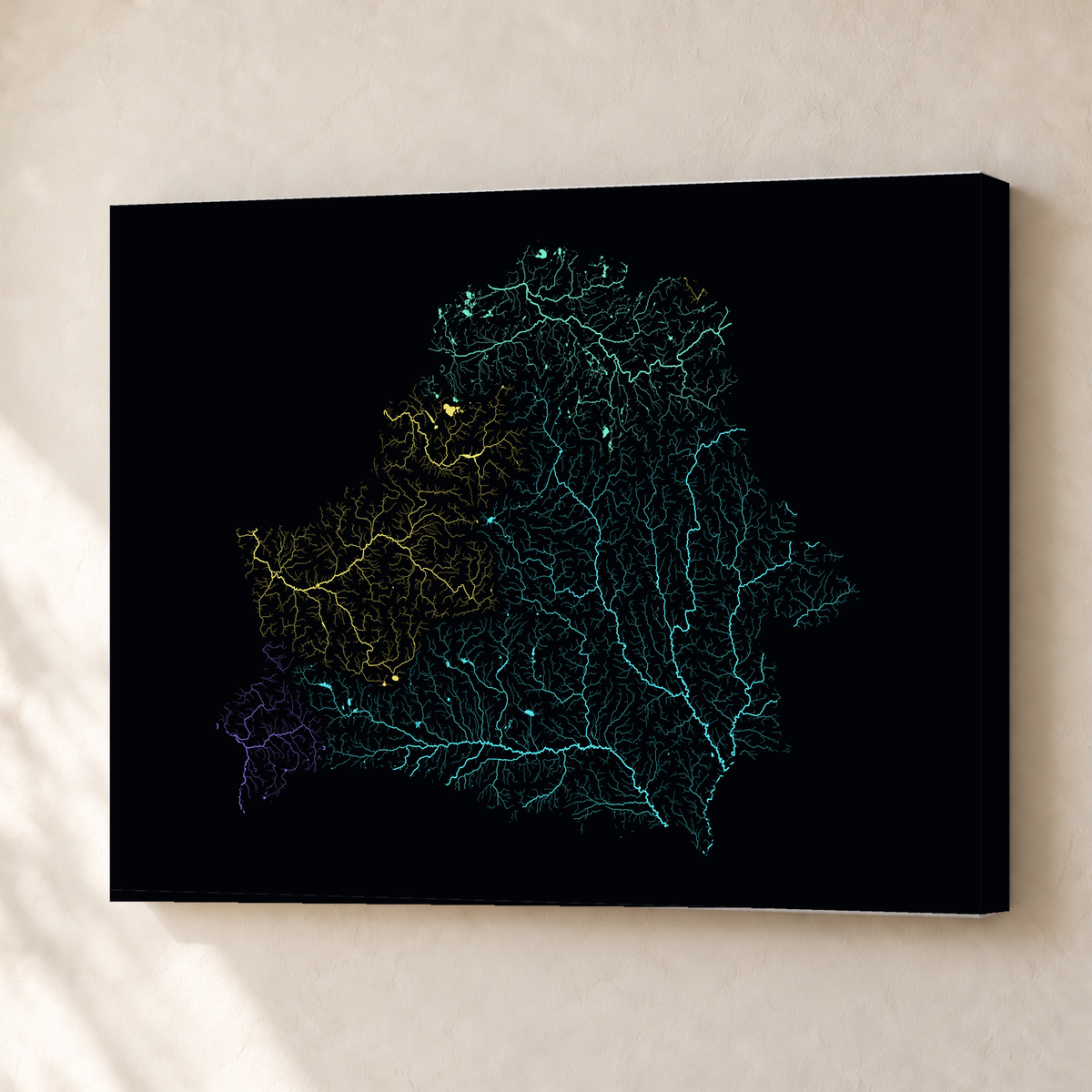 Beautiful Rivers — Bielorrússia — Neon por território, Canvas · 30 × 40 cm, Sem margem