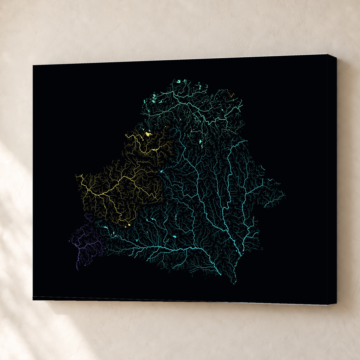 Beautiful Rivers — Bielorrússia — Neon por território, Canvas · 45 × 60 cm, Sem margem