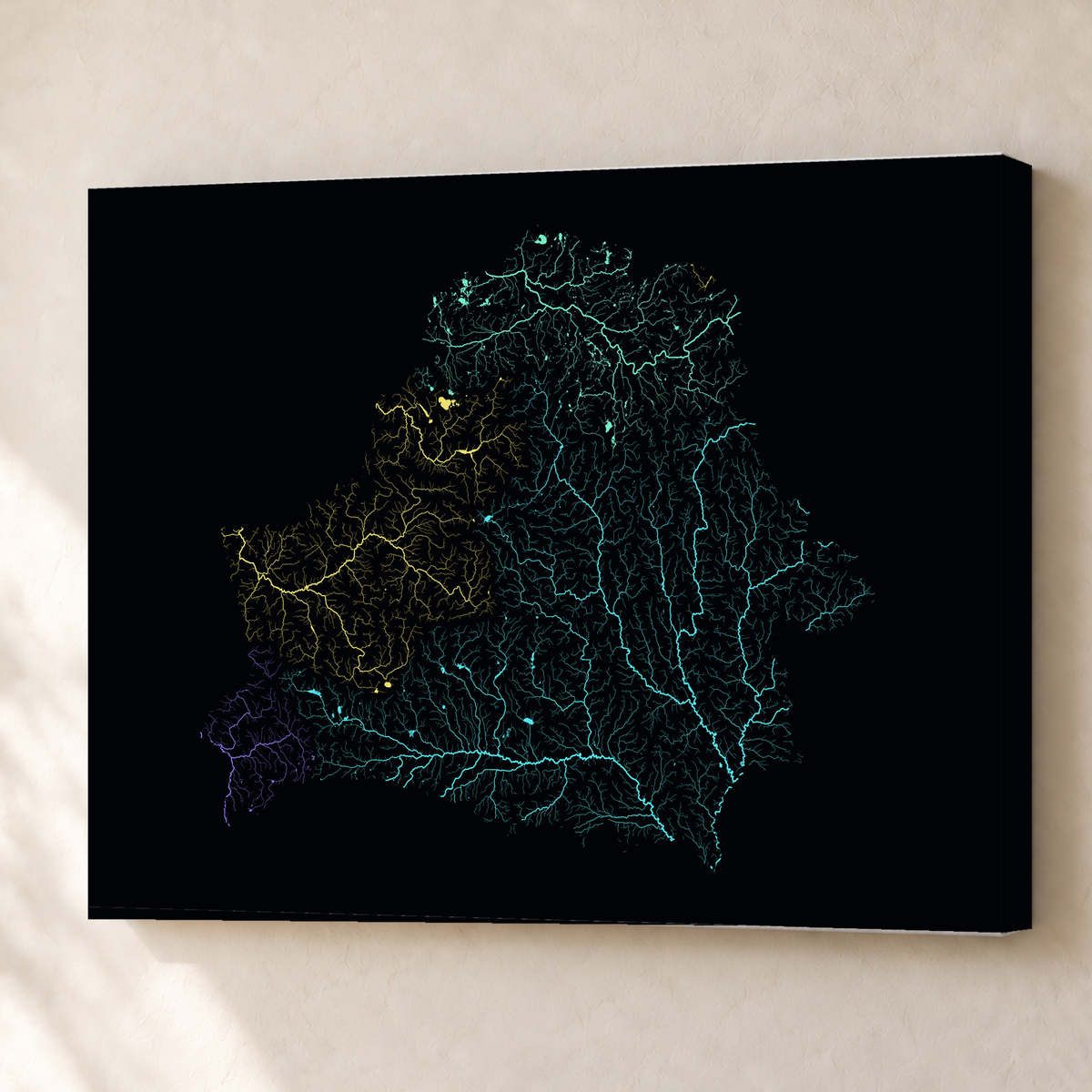 Beautiful Rivers — Bielorrússia — Neon por território, Canvas · 60 × 80 cm, Sem margem