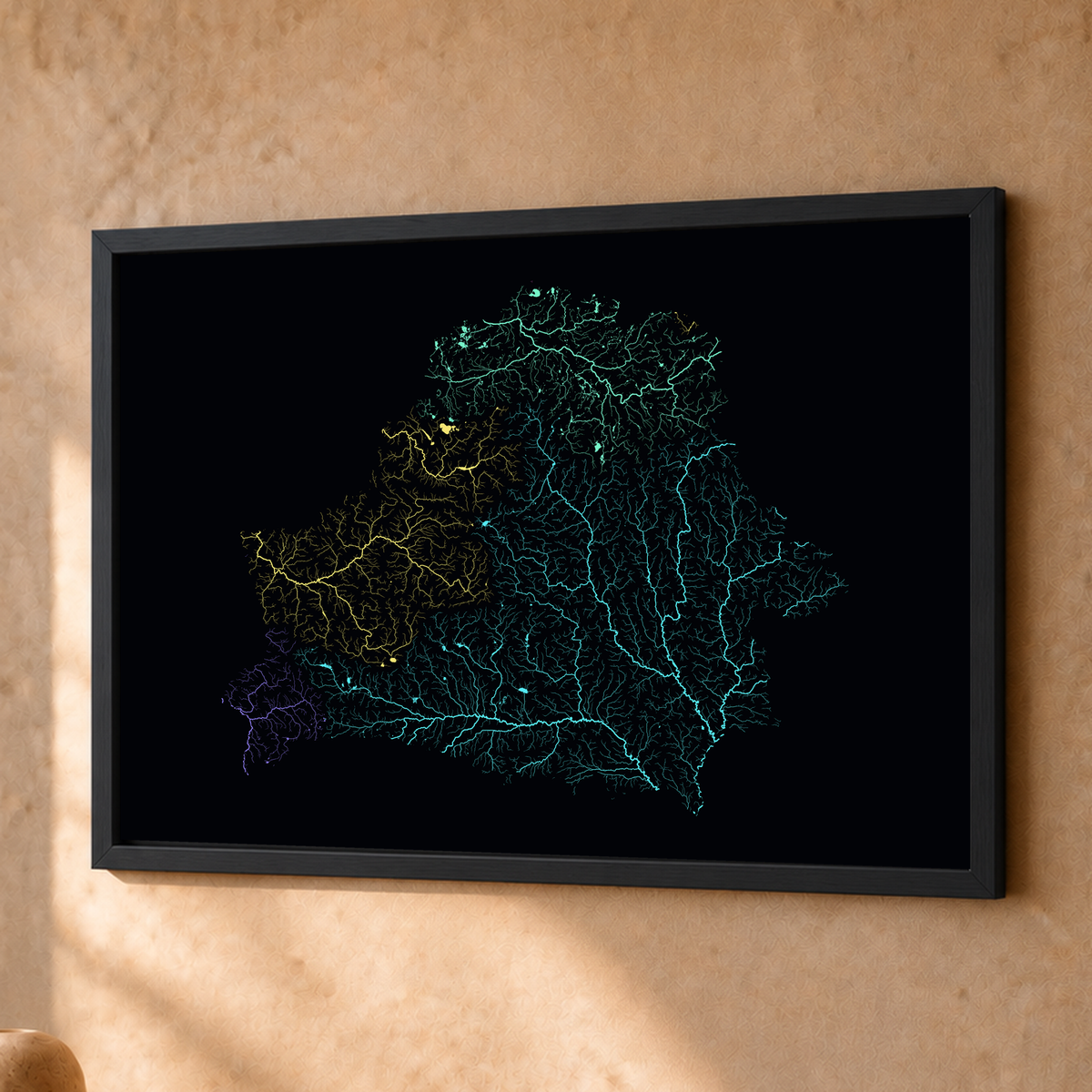 Beautiful Rivers — Bielorrússia — Neon por território, Fine art emoldurado · 30 × 40 cm, Preto · Sem margem