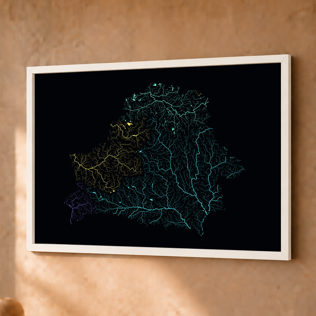 Beautiful Rivers — Bielorrússia — Neon por território, Fine art emoldurado · 30 × 40 cm, Branco · Sem margem