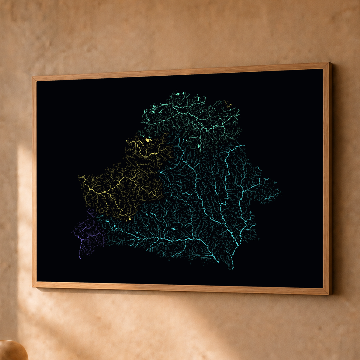Beautiful Rivers — Bielorrússia — Neon por território, Fine art emoldurado · 45 × 60 cm, Natural · Sem margem