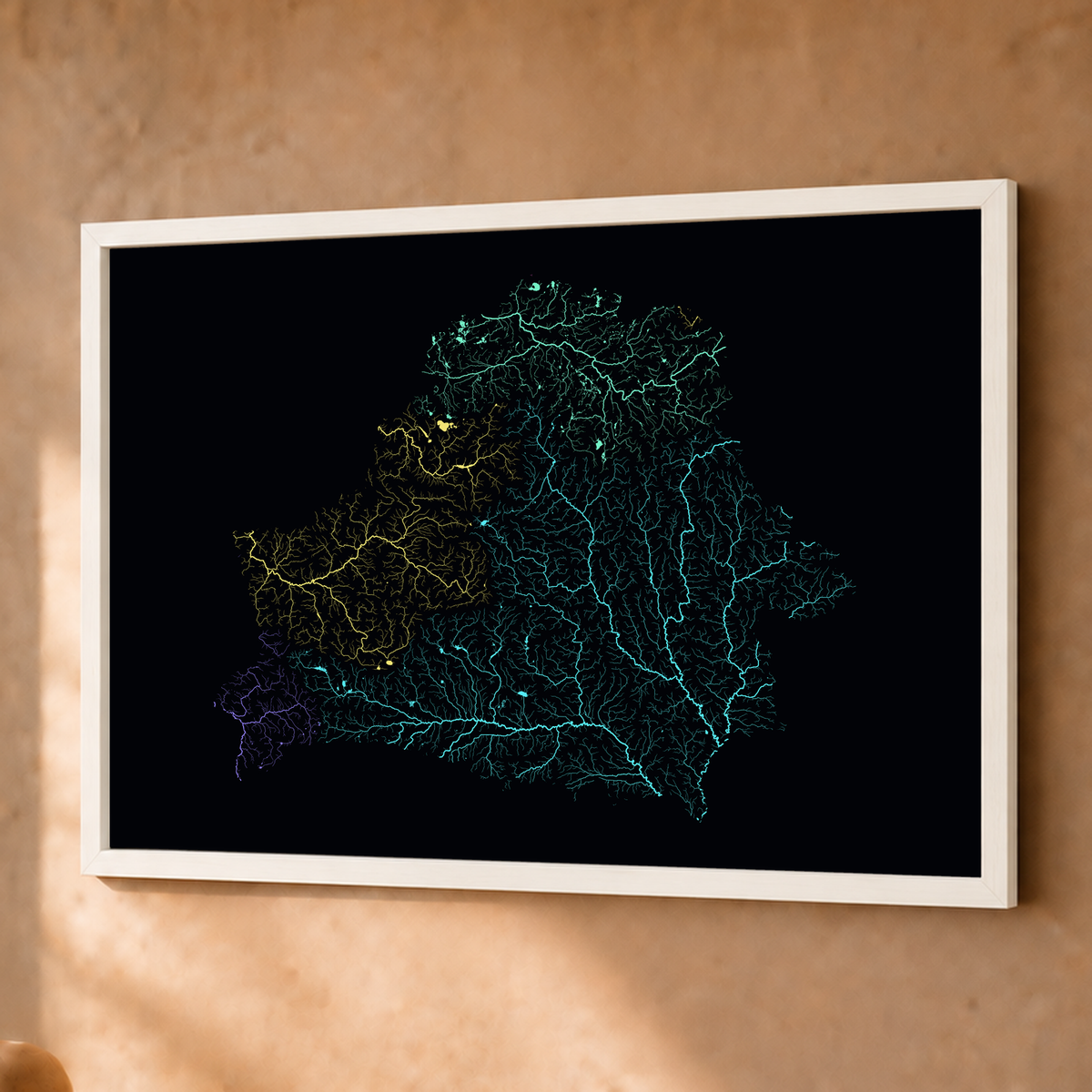 Beautiful Rivers — Bielorrússia — Neon por território, Fine art emoldurado · 45 × 60 cm, Branco · Sem margem
