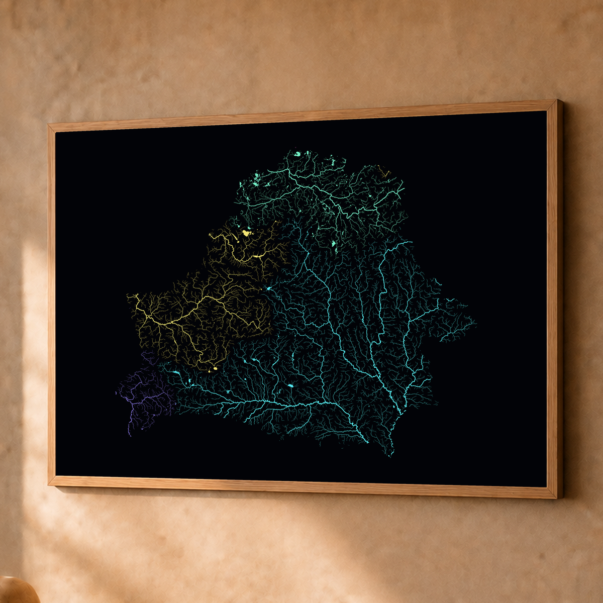 Beautiful Rivers — Bielorrússia — Neon por território, Fine art emoldurado · 60 × 80 cm, Natural · Sem margem