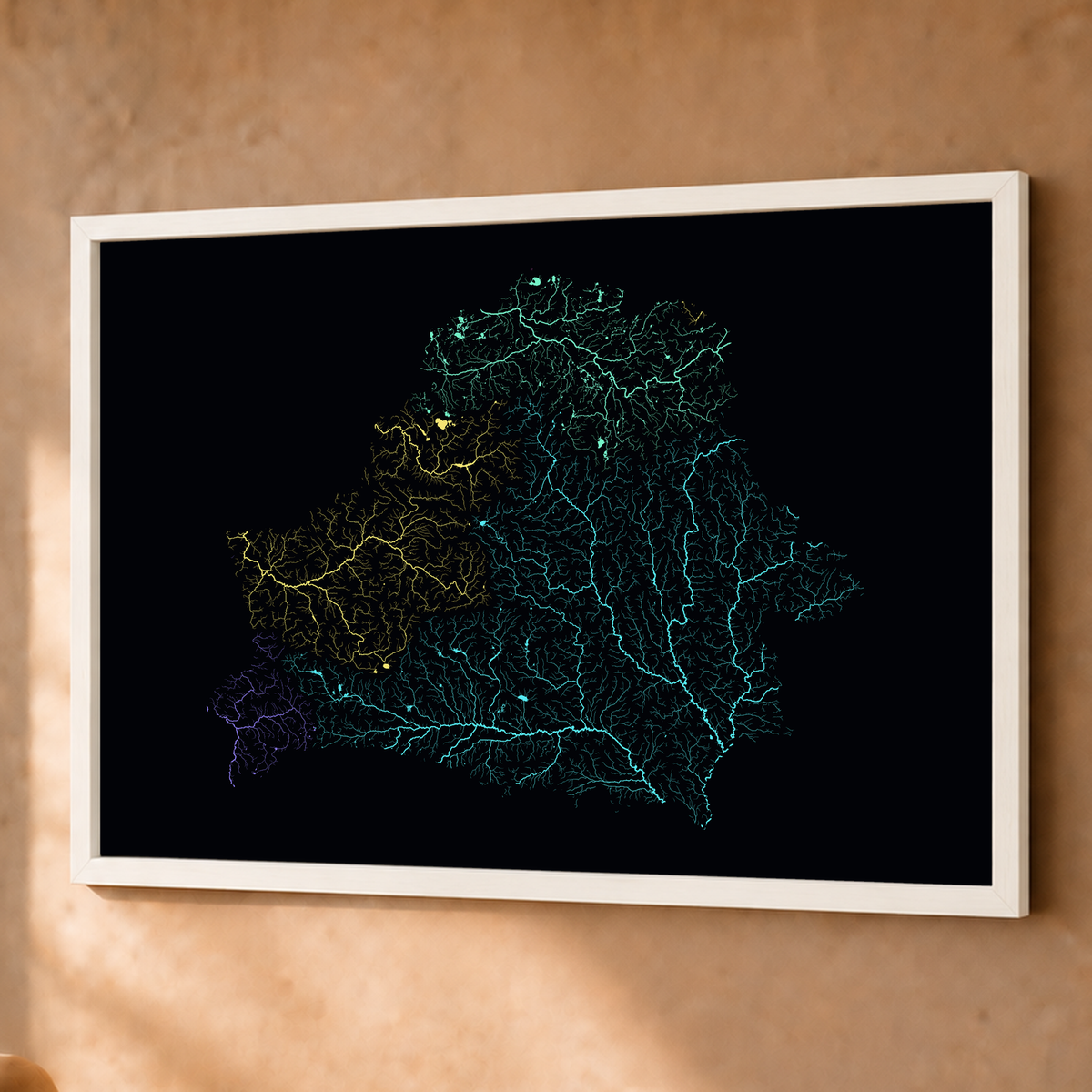 Beautiful Rivers — Bielorrússia — Neon por território, Fine art emoldurado · 60 × 80 cm, Branco · Sem margem