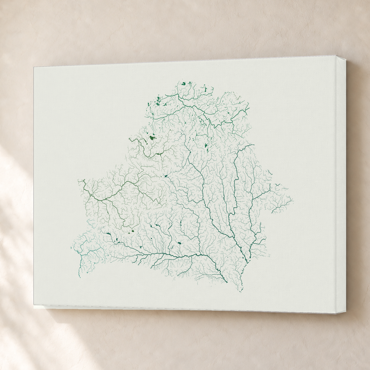 Beautiful Rivers — Bielorrússia — Verde jade e porcelana, Canvas · 45 × 60 cm, Sem margem
