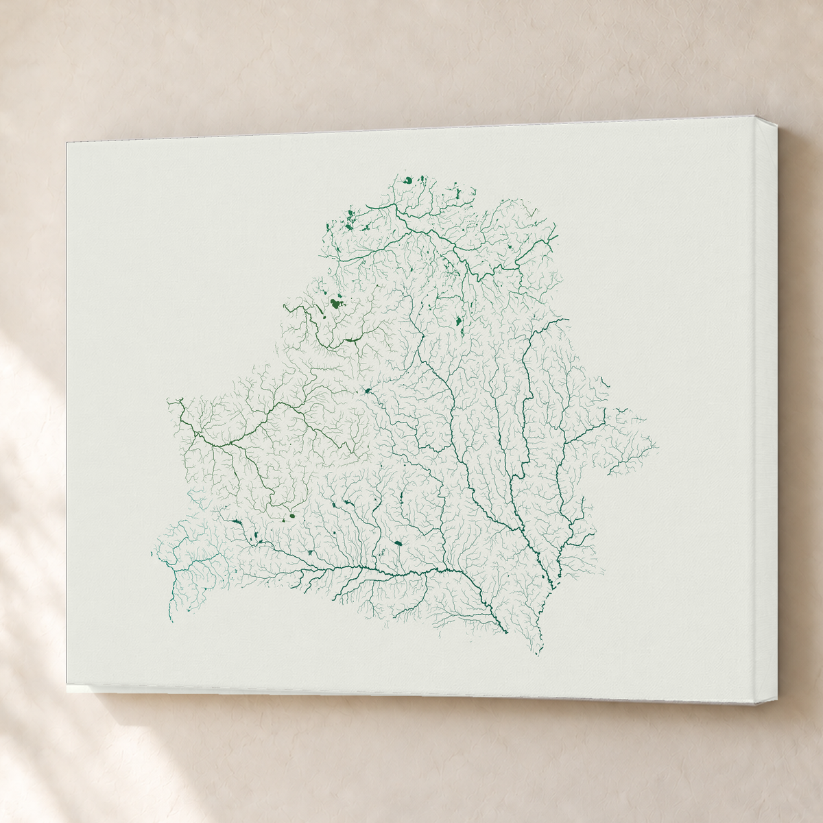 Beautiful Rivers — Bielorrússia — Verde jade e porcelana, Canvas · 60 × 80 cm, Sem margem