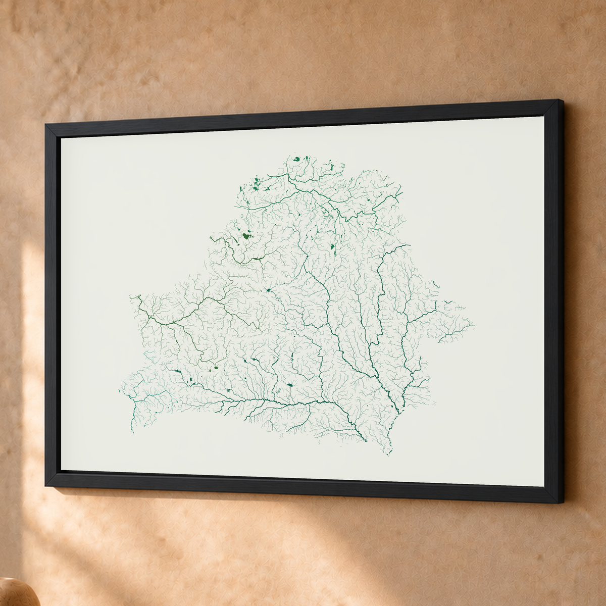 Beautiful Rivers — Bielorrússia — Verde jade e porcelana, Fine art emoldurado · 45 × 60 cm, Preto · Sem margem