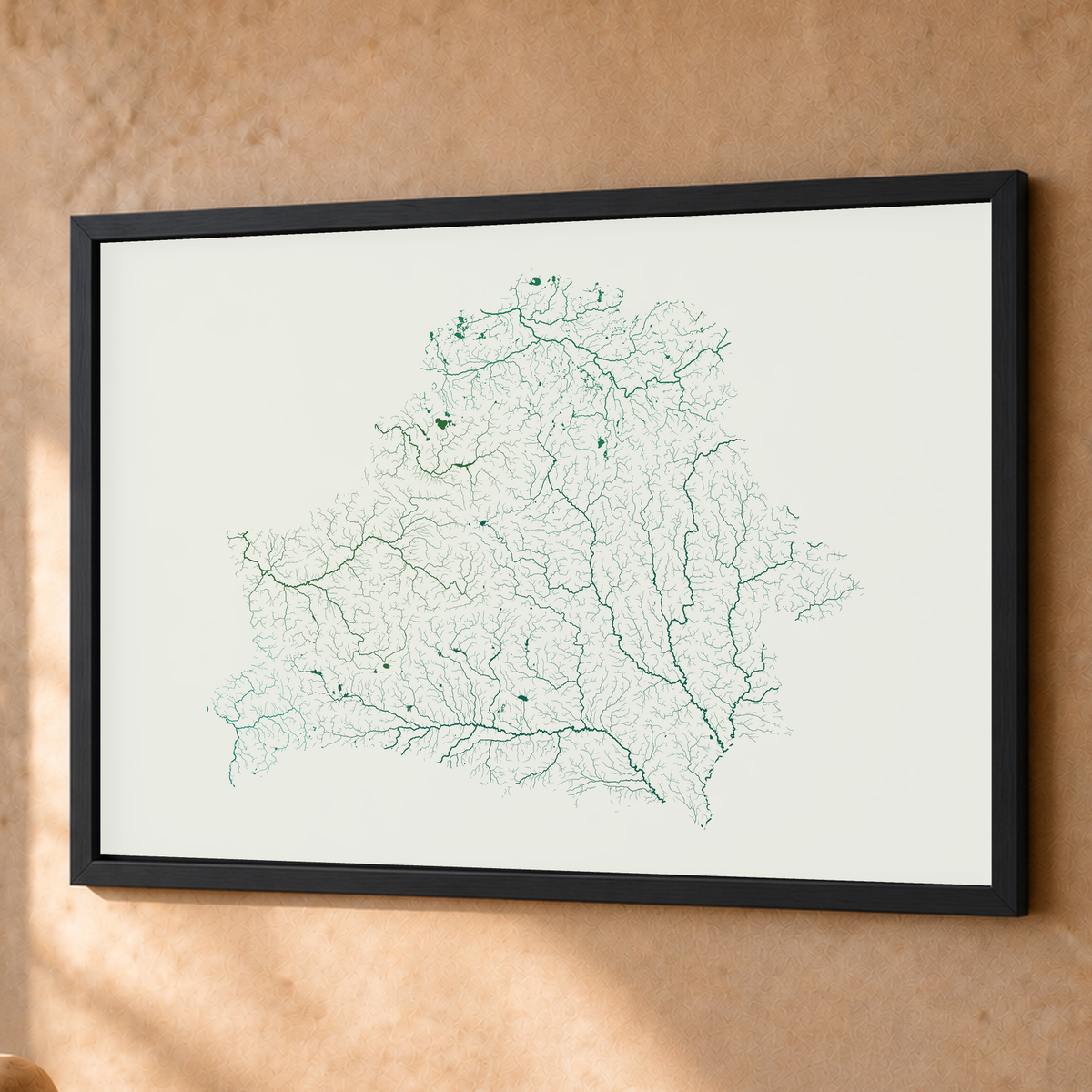 Beautiful Rivers — Bielorrússia — Verde jade e porcelana, Fine art emoldurado · 60 × 80 cm, Preto · Sem margem