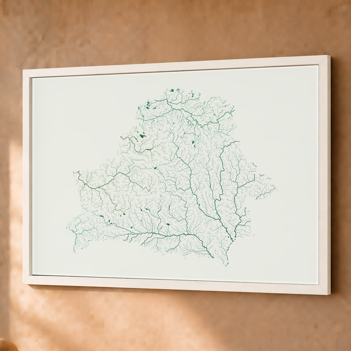 Beautiful Rivers — Bielorrússia — Verde jade e porcelana, Fine art emoldurado · 60 × 80 cm, Branco · Sem margem
