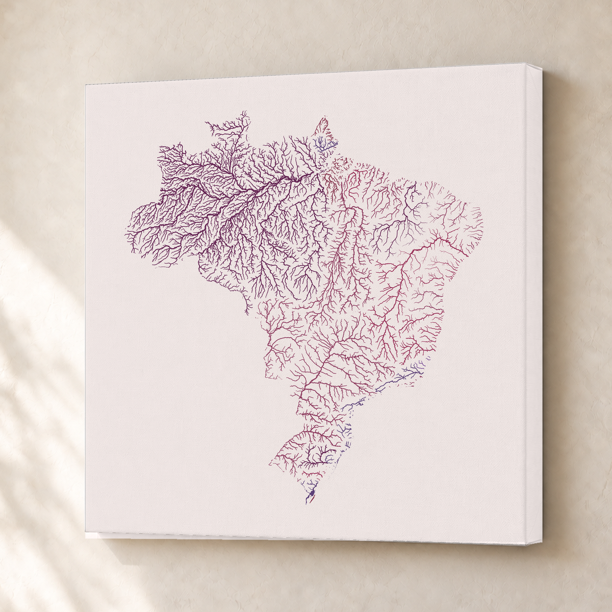 Beautiful Rivers — Brasil — Ameixa e rosé, Canvas · 50 × 50 cm, Sem margem