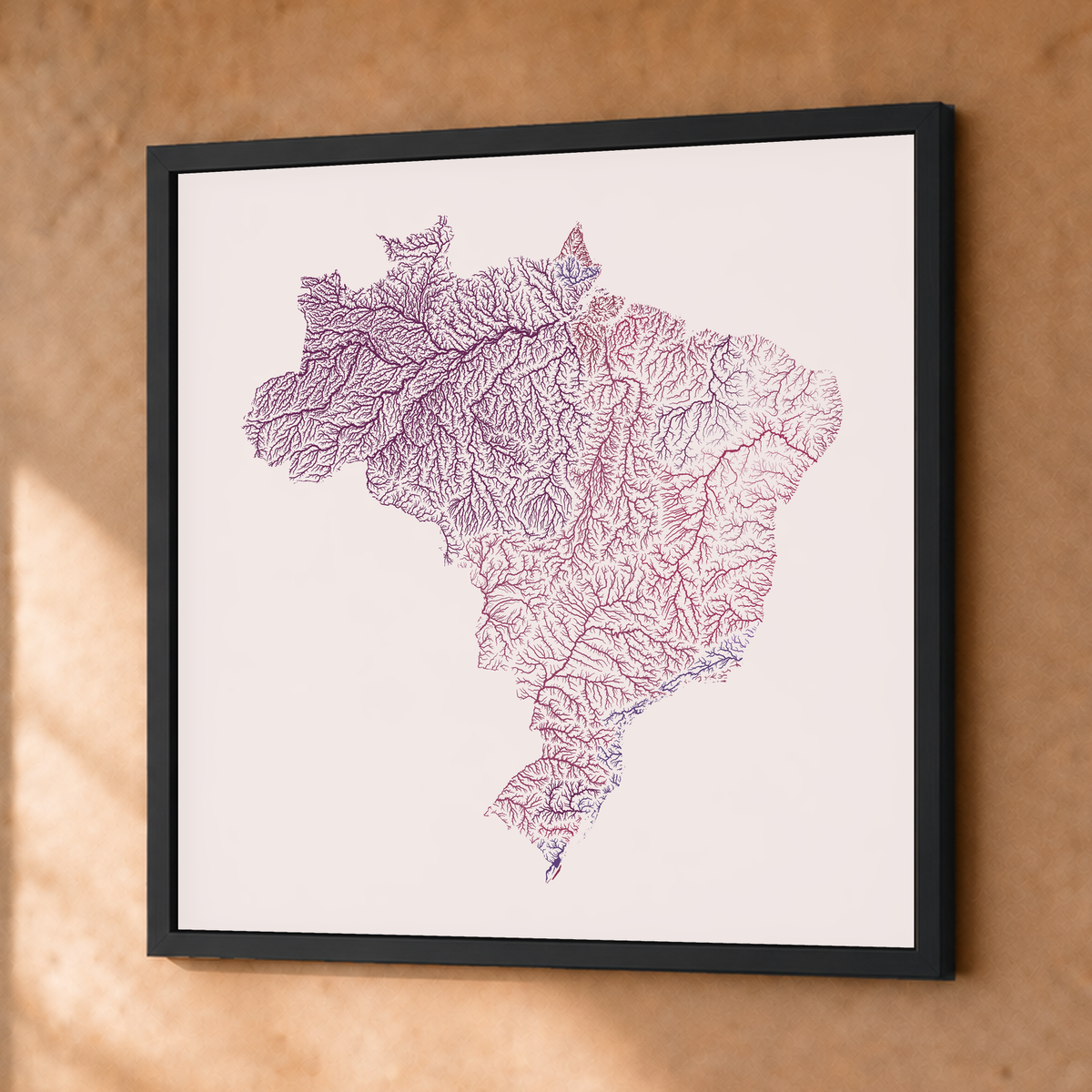 Beautiful Rivers — Brasil — Ameixa e rosé, Fine art emoldurado · 76 × 76 cm, Preto · Sem margem