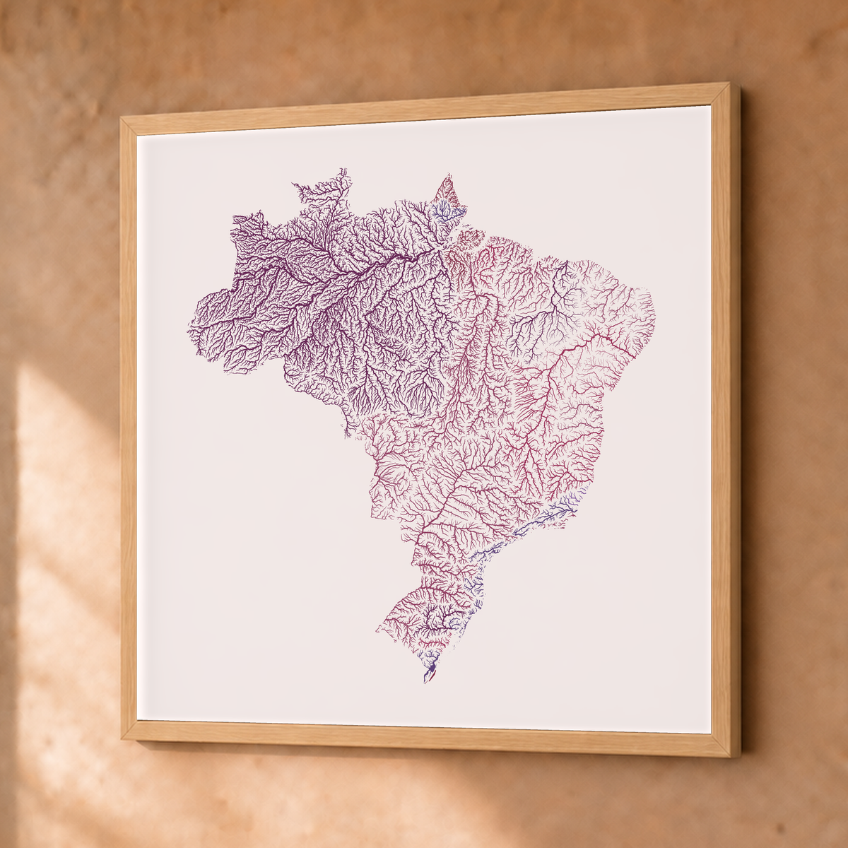 Beautiful Rivers — Brasil — Ameixa e rosé, Fine art emoldurado · 76 × 76 cm, Natural · Sem margem