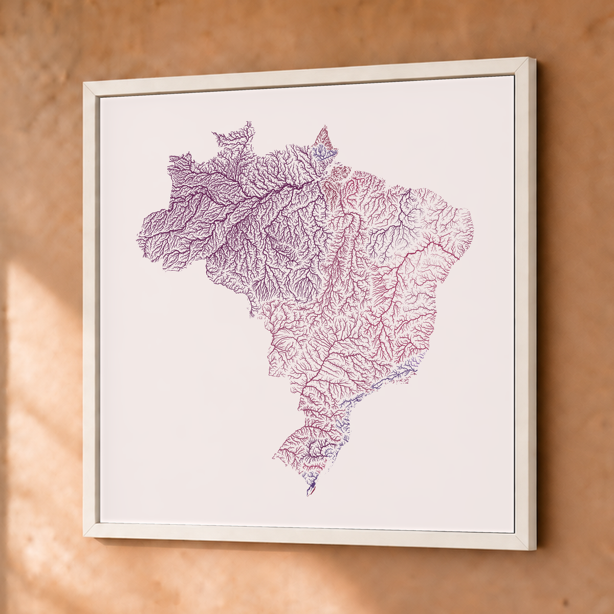 Beautiful Rivers — Brasil — Ameixa e rosé, Fine art emoldurado · 76 × 76 cm, Branco · Sem margem