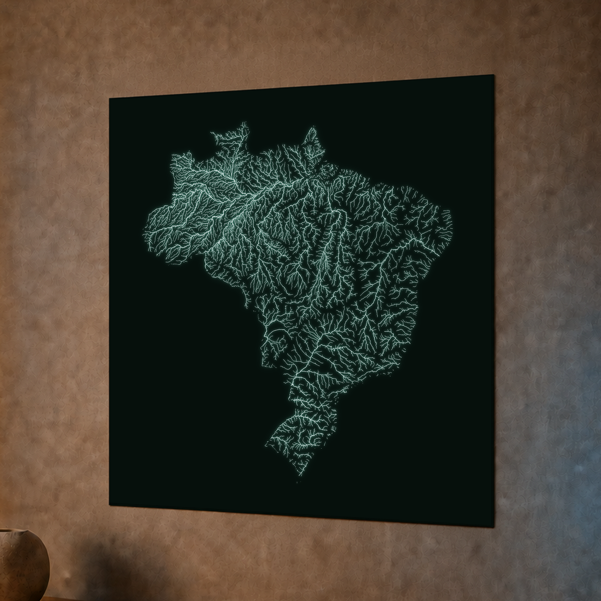 水系図 — ブラジル、蓄光ポスター、50 × 50 cm、夜間のイメージ