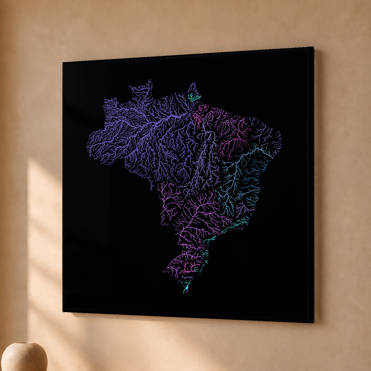 Beautiful Rivers — Brasil — Neon hidrográfico, Acrílico · 50 × 50 cm, Sem margem