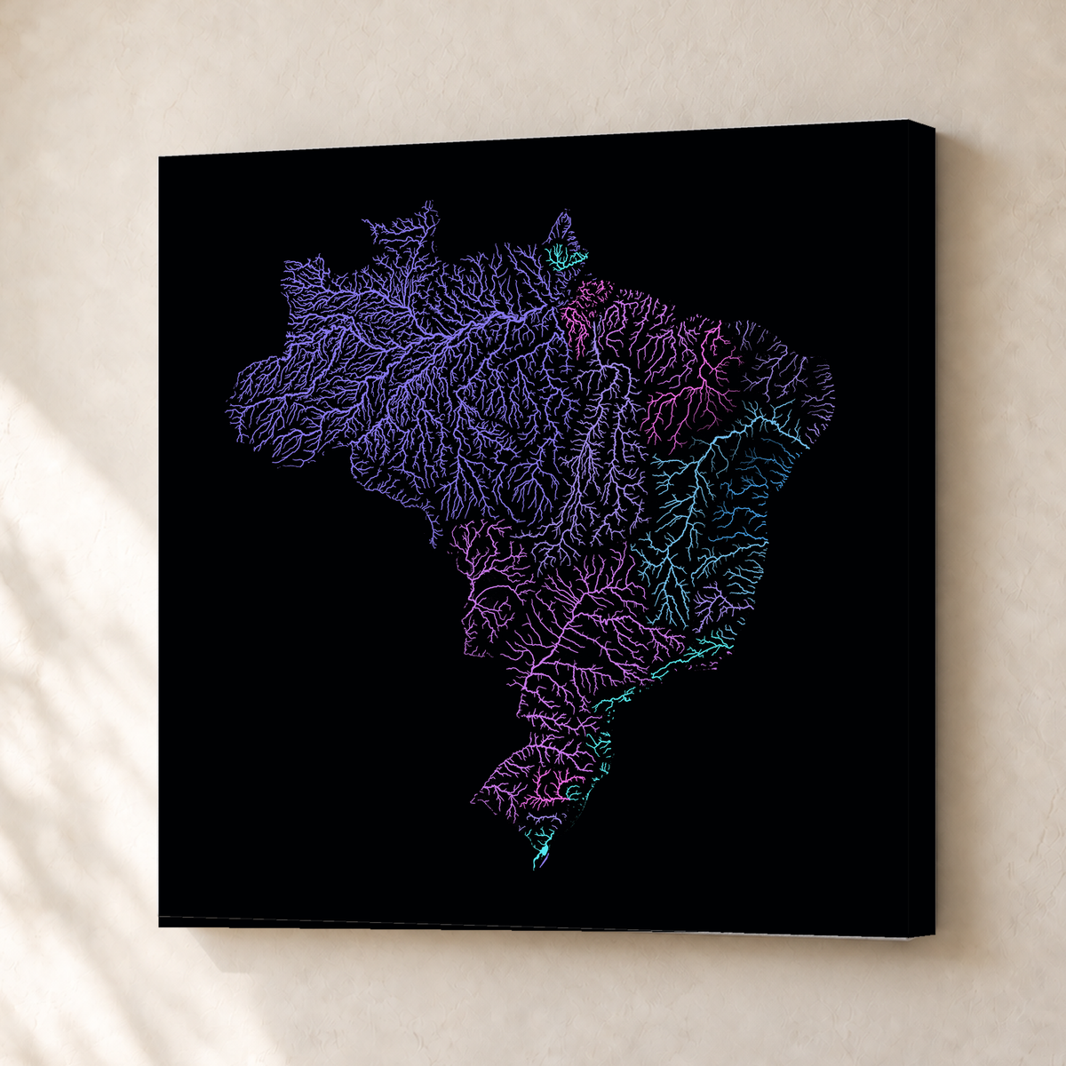Beautiful Rivers — Brasil — Neon hidrográfico, Canvas · 30 × 30 cm, Sem margem