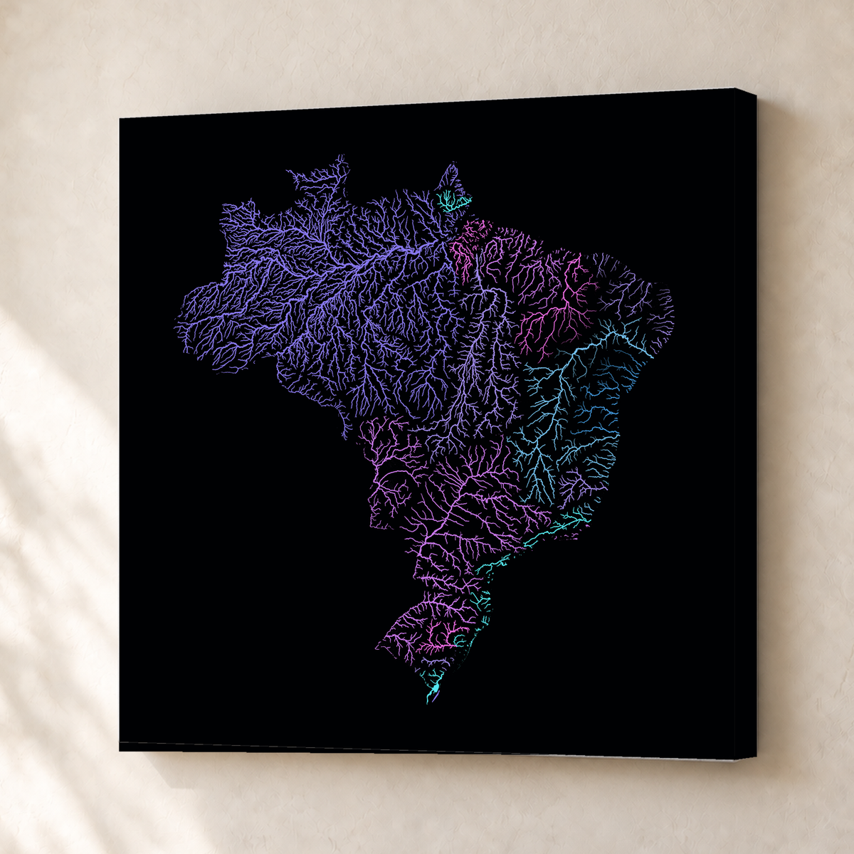 Beautiful Rivers — Brasil — Neon hidrográfico, Canvas · 50 × 50 cm, Sem margem
