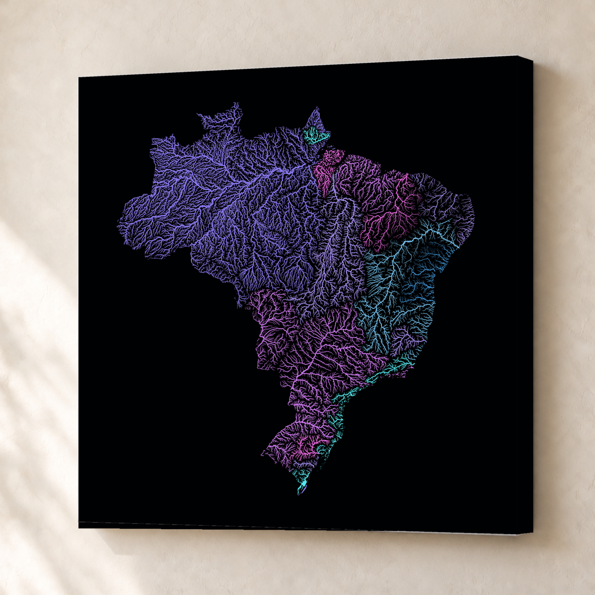 Beautiful Rivers — Brasil — Neon hidrográfico, Canvas · 76 × 76 cm, Sem margem