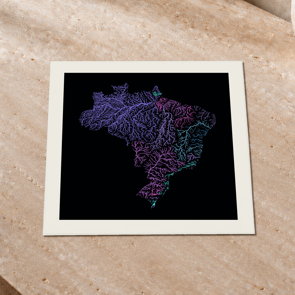 Beautiful Rivers — Brasil — Neon hidrográfico, Impressão fine art · 30 × 30 cm, Margem branca