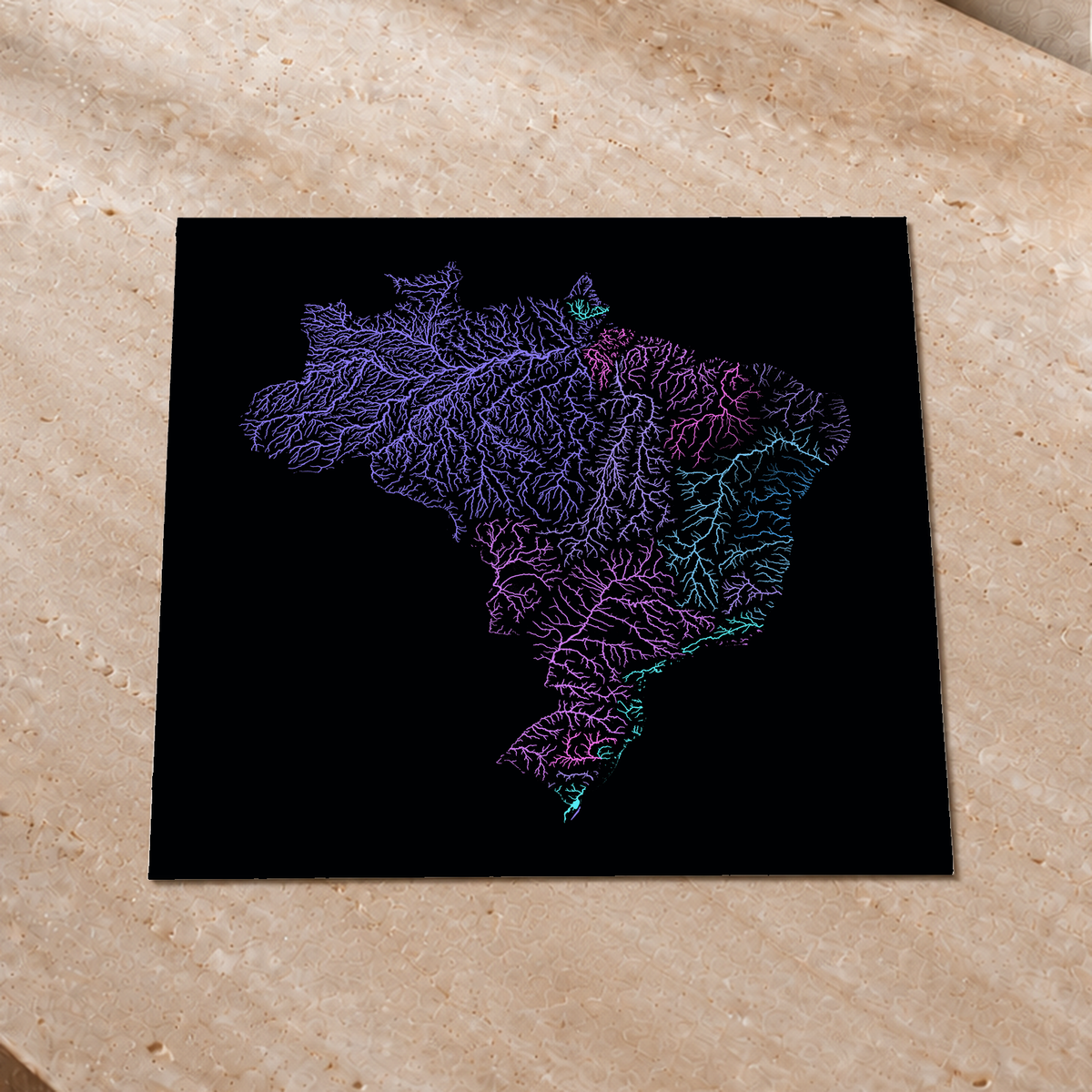Beautiful Rivers — Brasil — Neon hidrográfico, Impressão fine art · 50 × 50 cm, Sem margem