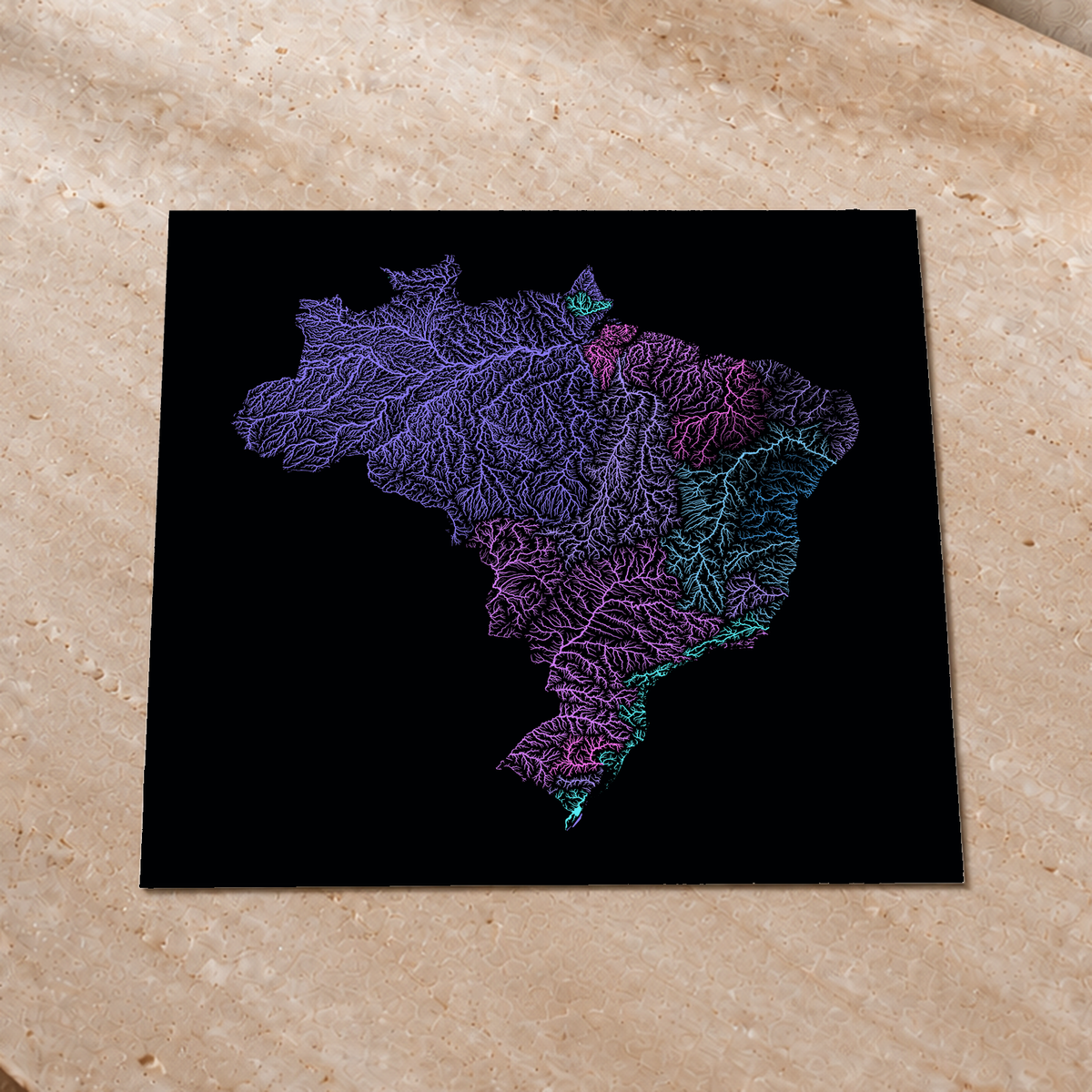 Beautiful Rivers — Brasil — Neon hidrográfico, Impressão fine art · 76 × 76 cm, Sem margem