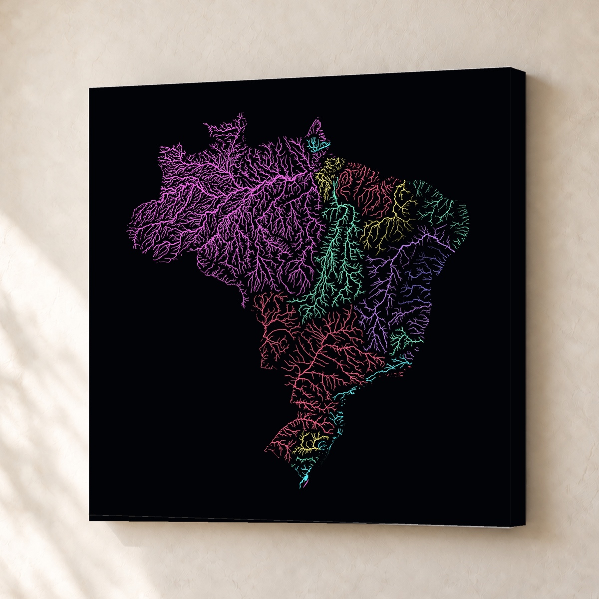 Beautiful Rivers — Brasil — Neon por território, Canvas · 30 × 30 cm, Sem margem
