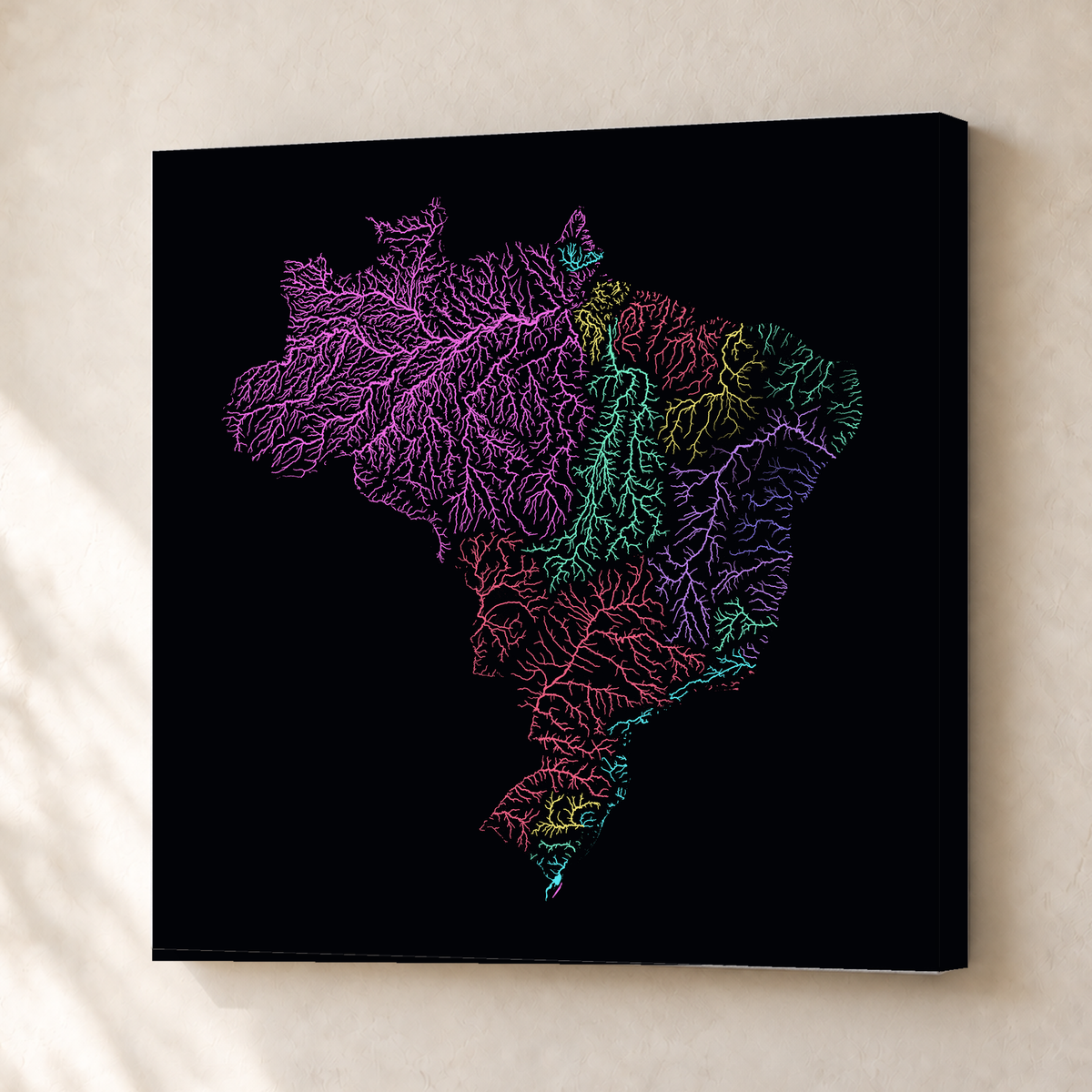 Beautiful Rivers — Brasil — Neon por território, Canvas · 50 × 50 cm, Sem margem
