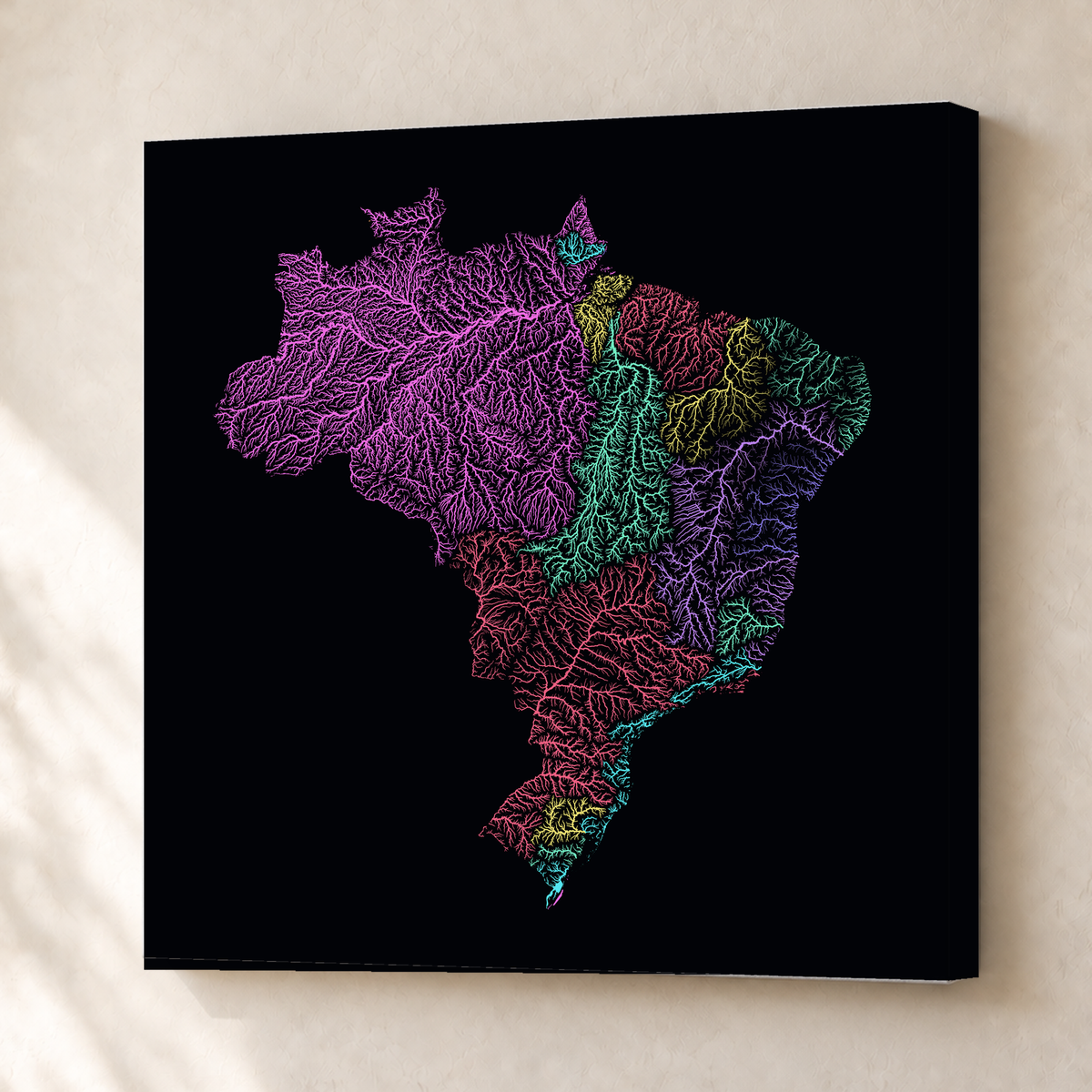 Beautiful Rivers — Brasil — Neon por território, Canvas · 76 × 76 cm, Sem margem