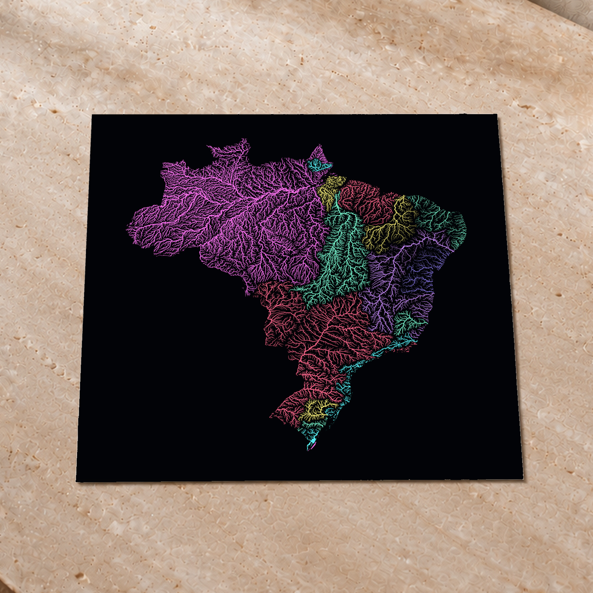 Beautiful Rivers — Brasil — Neon por território, Impressão fine art · 76 × 76 cm, Sem margem