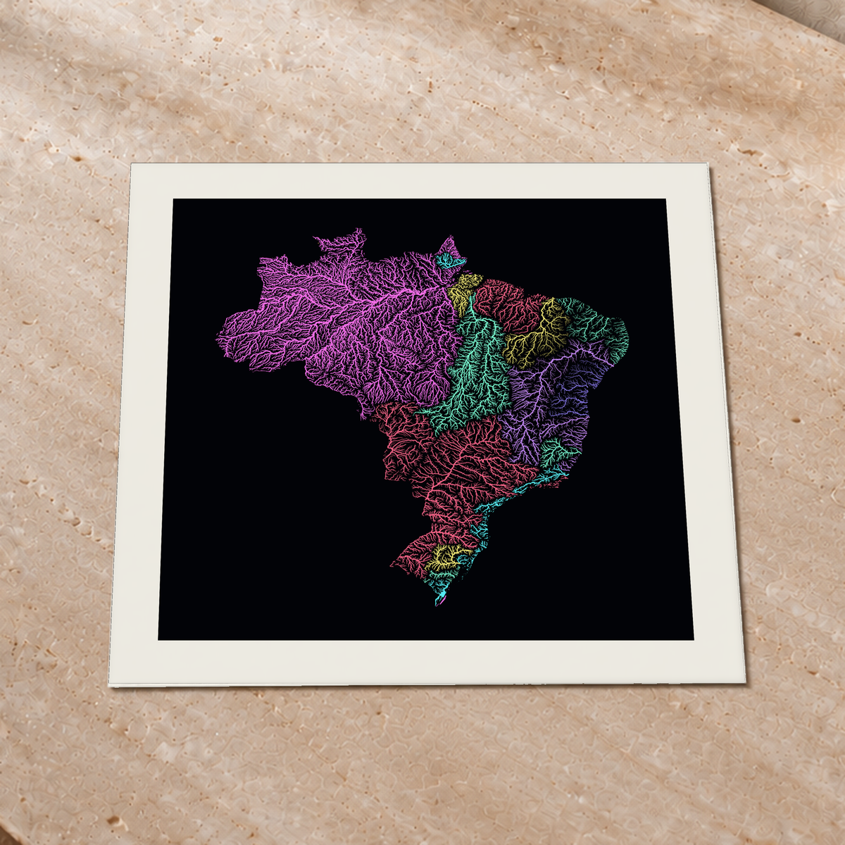 Beautiful Rivers — Brasil — Neon por território, Impressão fine art · 76 × 76 cm, Margem branca