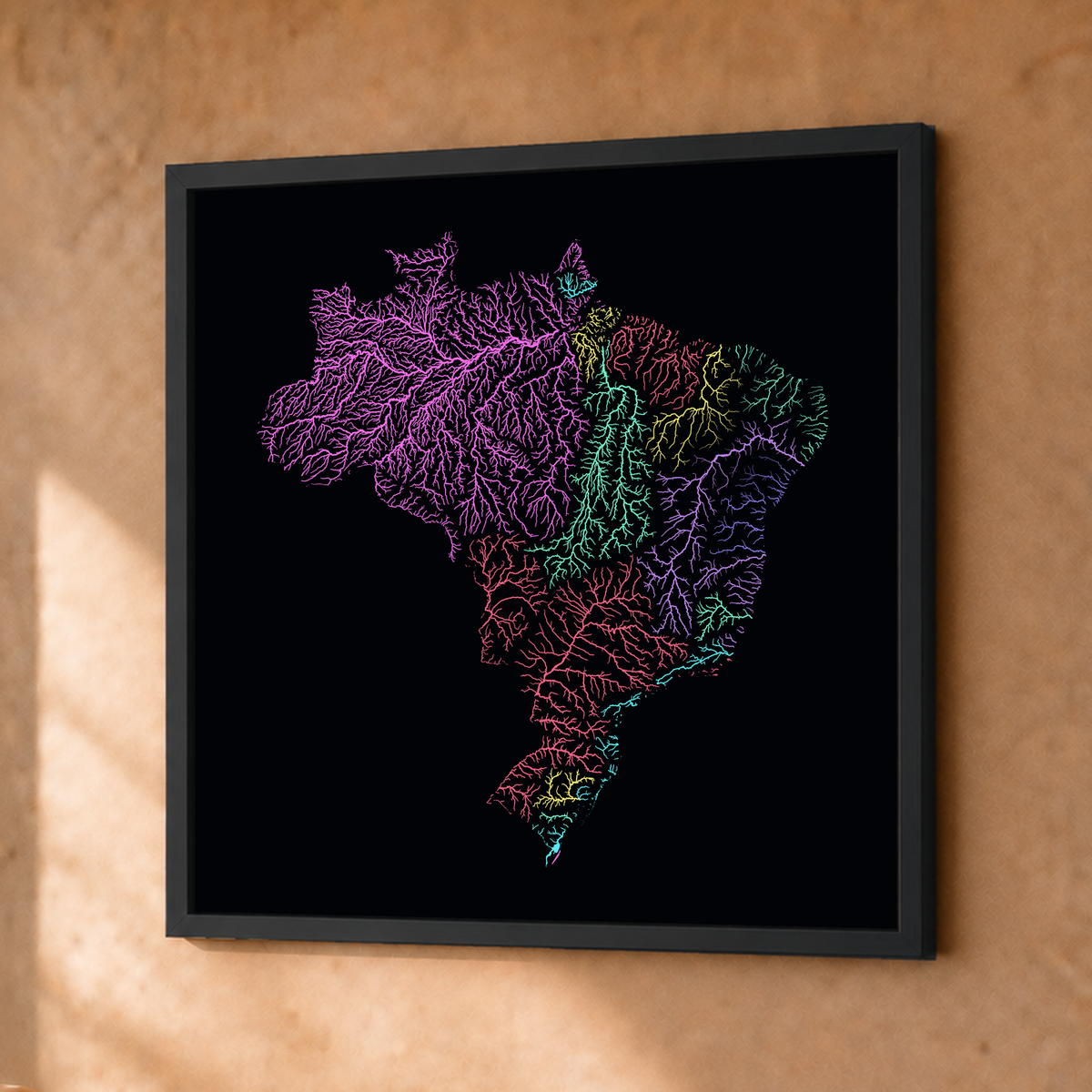 Beautiful Rivers — Brasil — Neon por território, Fine art emoldurado · 30 × 30 cm, Preto · Sem margem
