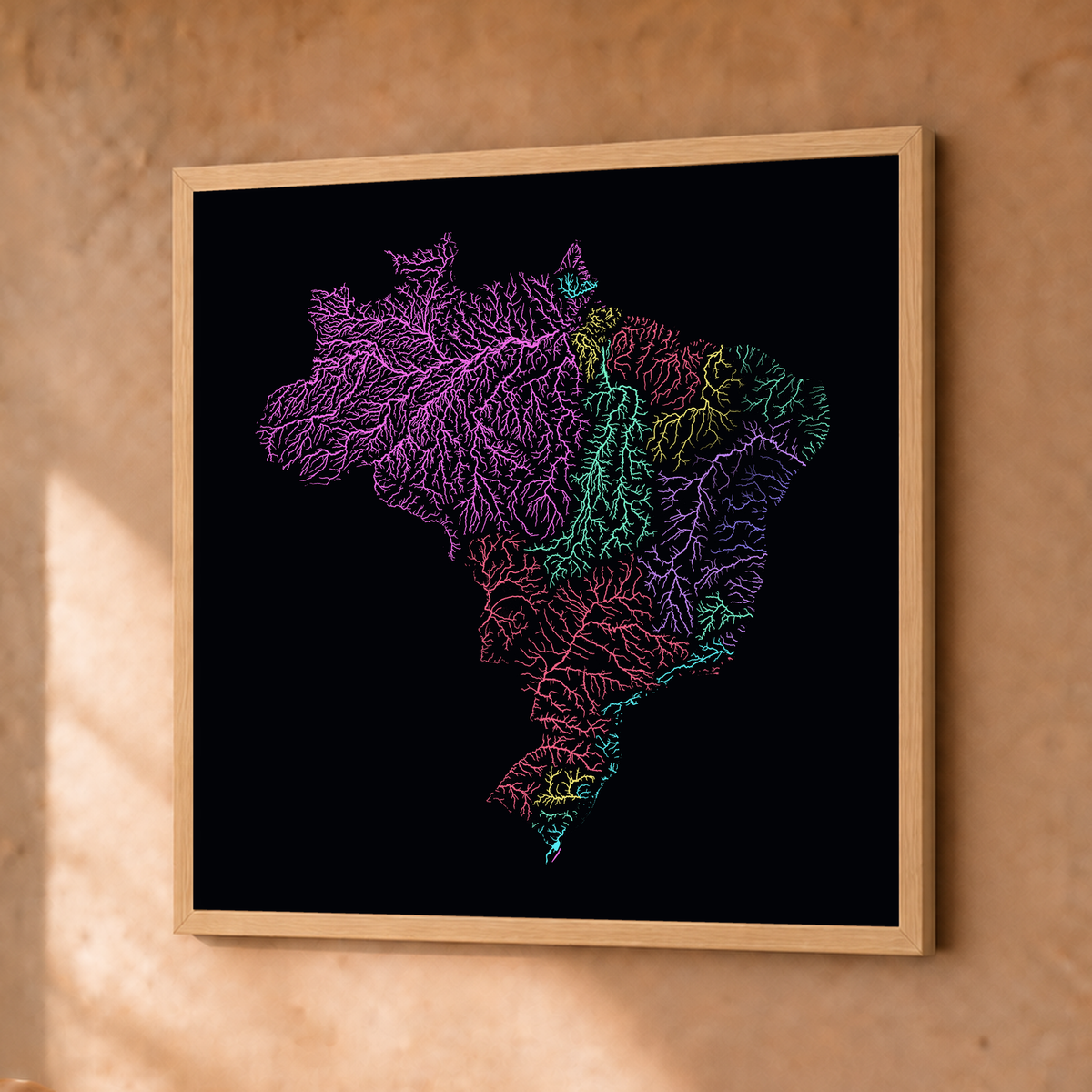 Beautiful Rivers — Brasil — Neon por território, Fine art emoldurado · 30 × 30 cm, Natural · Sem margem