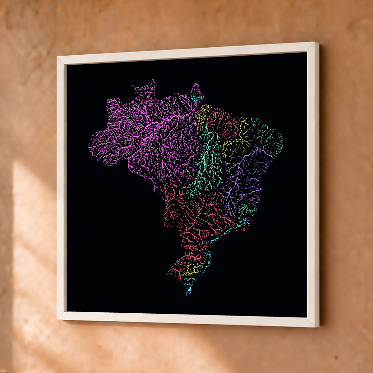 Beautiful Rivers — Brasil — Neon por território, Fine art emoldurado · 30 × 30 cm, Branco · Sem margem