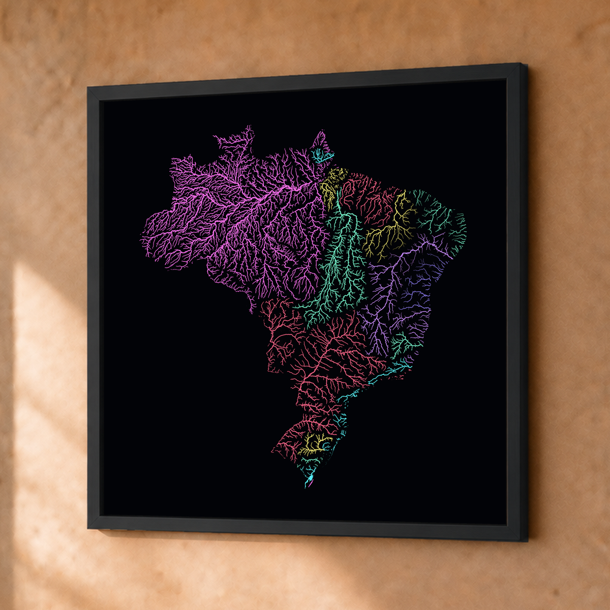 Beautiful Rivers — Brasil — Neon por território, Fine art emoldurado · 50 × 50 cm, Preto · Sem margem