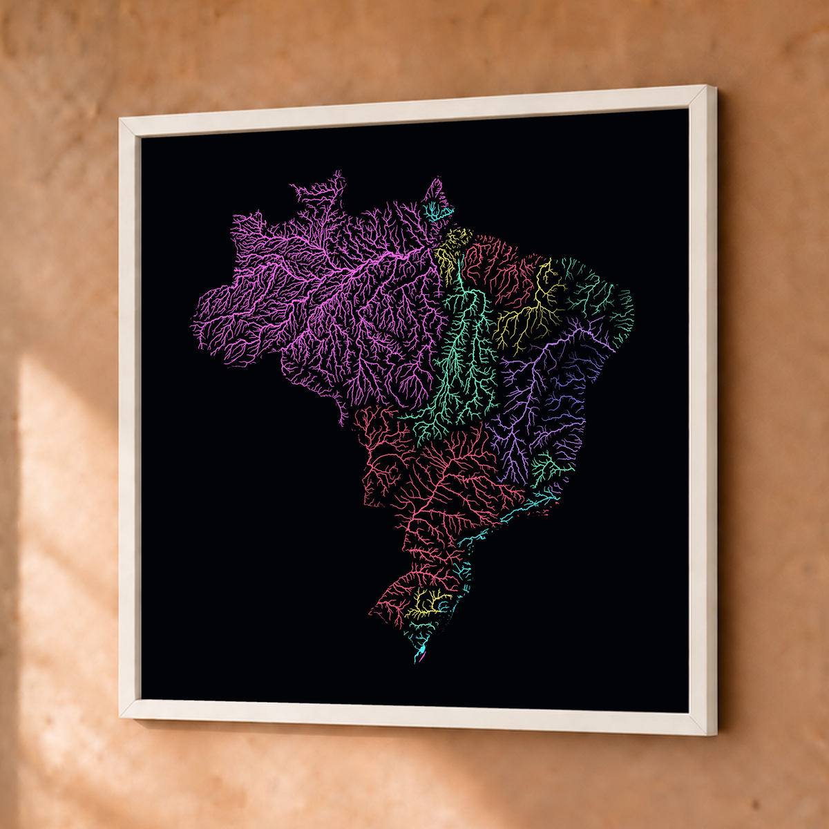 Beautiful Rivers — Brasil — Neon por território, Fine art emoldurado · 50 × 50 cm, Branco · Sem margem
