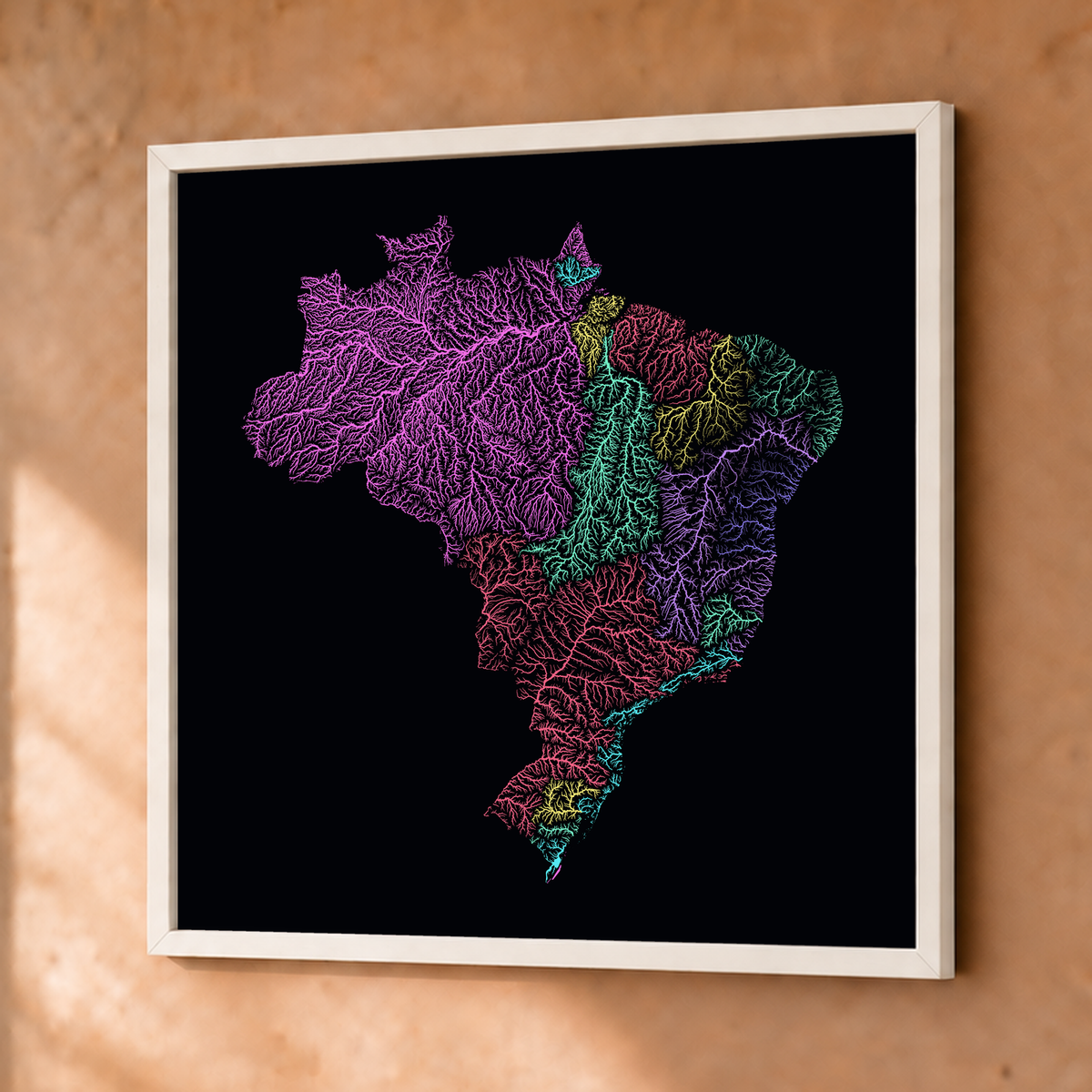 Beautiful Rivers — Brasil — Neon por território, Fine art emoldurado · 76 × 76 cm, Branco · Sem margem