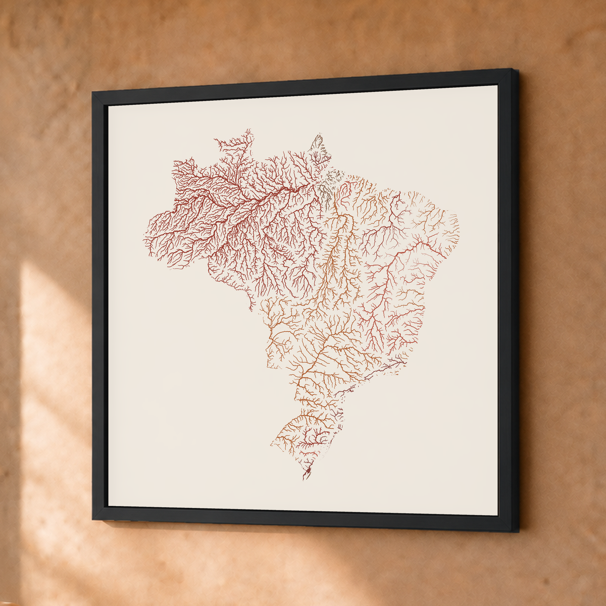 Beautiful Rivers — Brasil — Terracota e areia, Fine art emoldurado · 30 × 30 cm, Preto · Sem margem