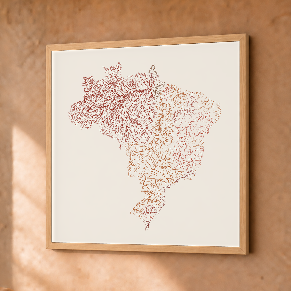 Beautiful Rivers — Brasil — Terracota e areia, Fine art emoldurado · 30 × 30 cm, Natural · Sem margem