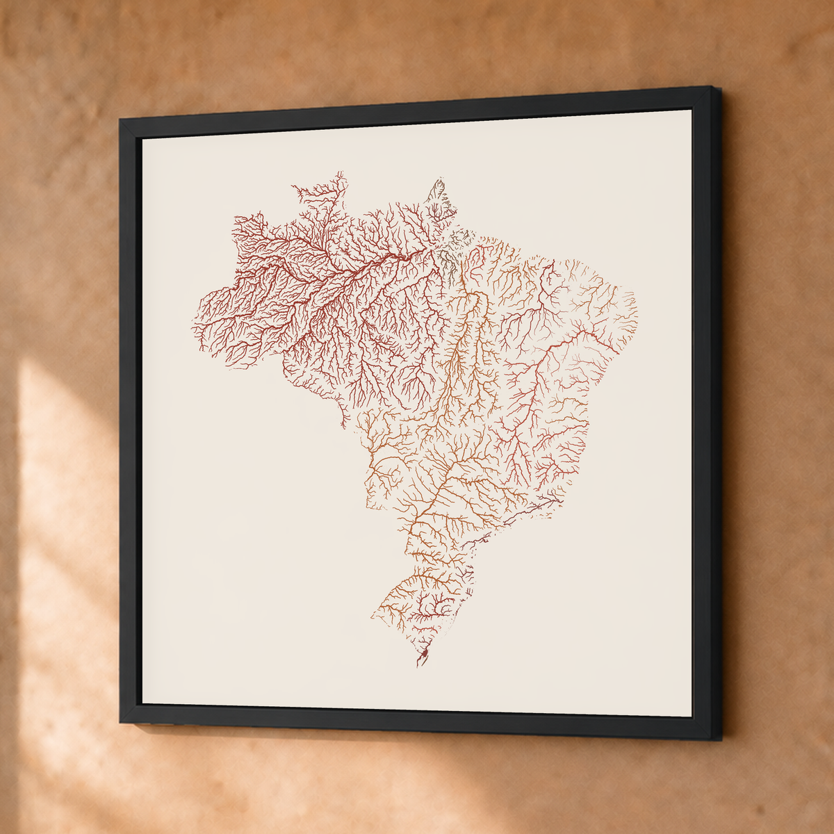 Beautiful Rivers — Brasil — Terracota e areia, Fine art emoldurado · 50 × 50 cm, Preto · Sem margem