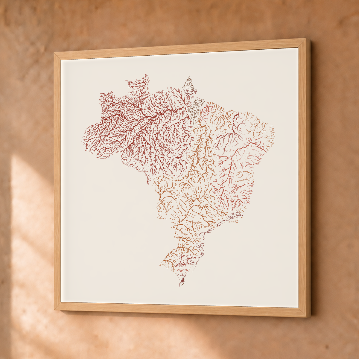 Beautiful Rivers — Brasil — Terracota e areia, Fine art emoldurado · 50 × 50 cm, Natural · Sem margem