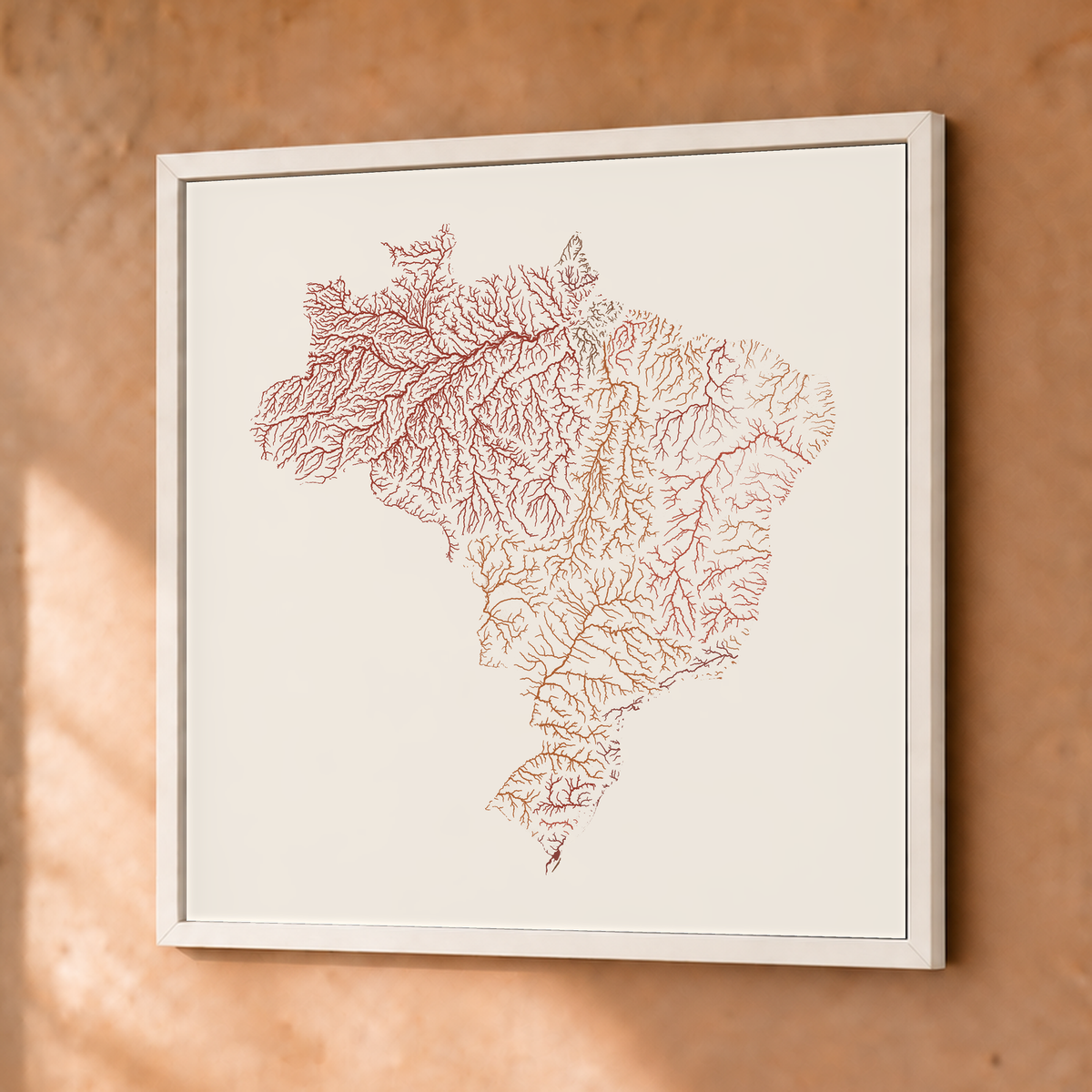 Beautiful Rivers — Brasil — Terracota e areia, Fine art emoldurado · 50 × 50 cm, Branco · Sem margem