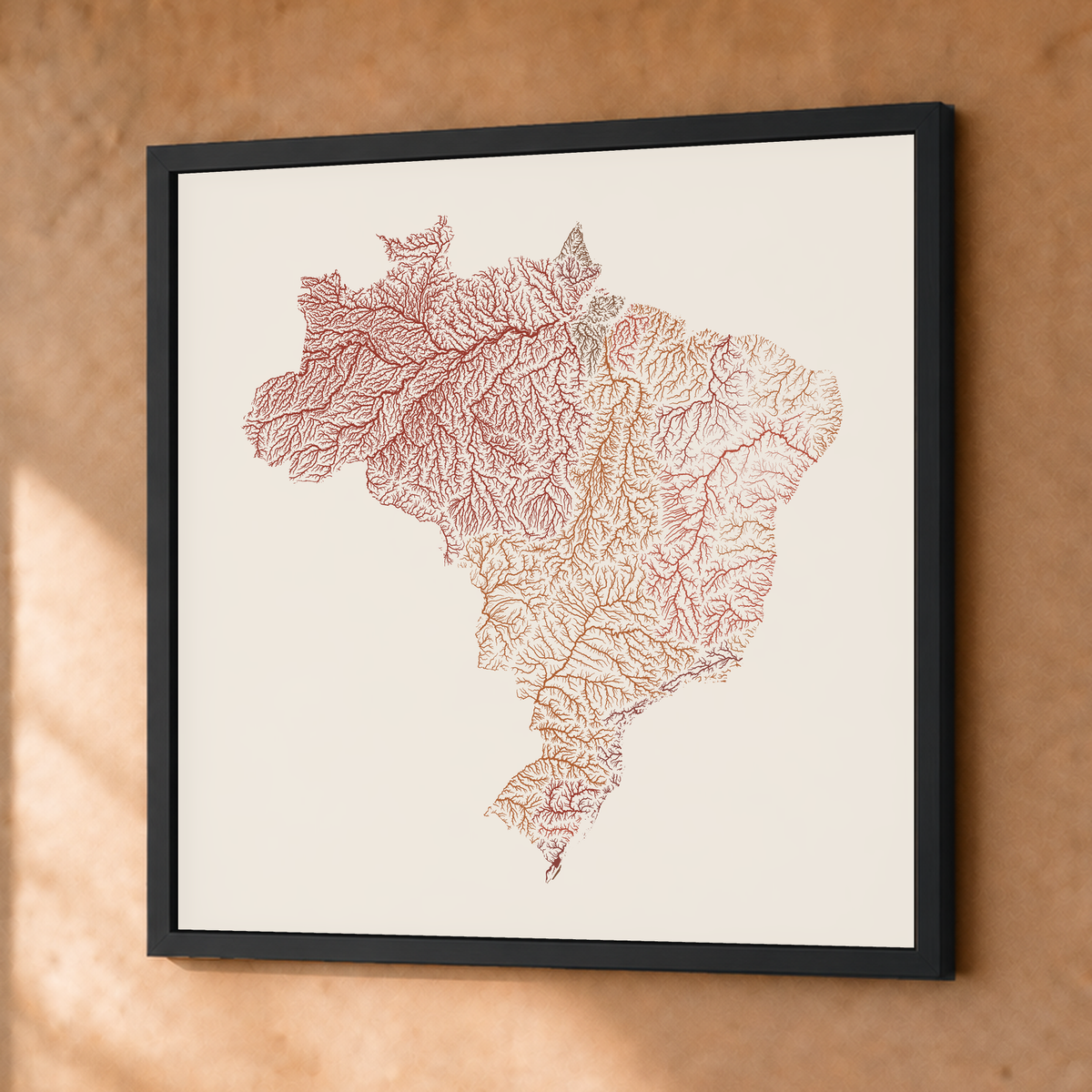 Beautiful Rivers — Brasil — Terracota e areia, Fine art emoldurado · 76 × 76 cm, Preto · Sem margem