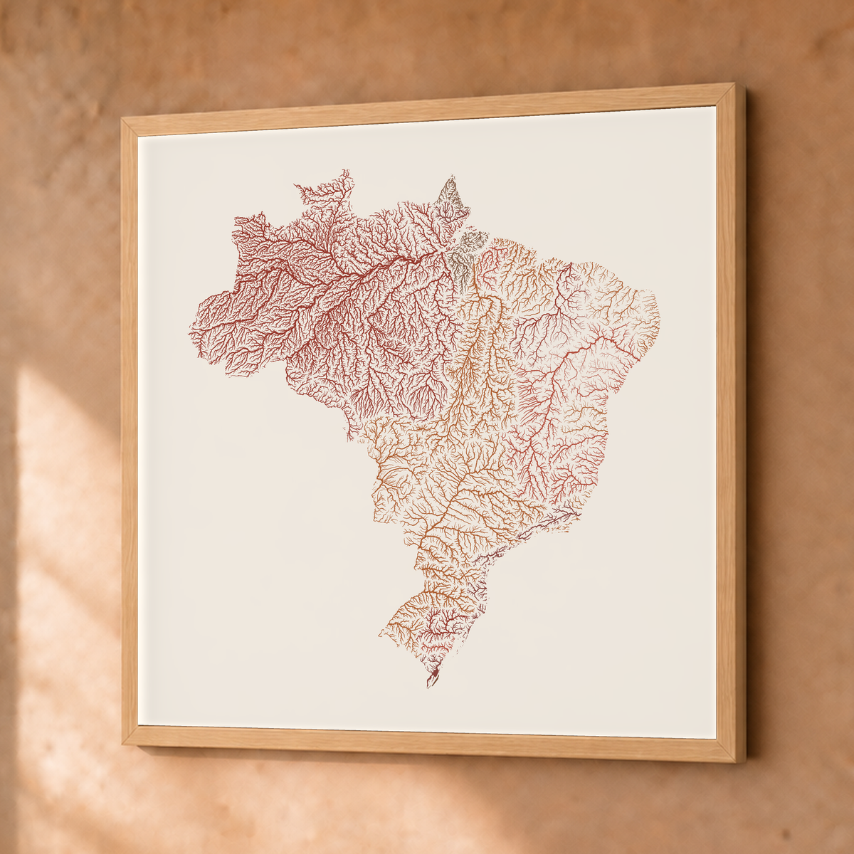 Beautiful Rivers — Brasil — Terracota e areia, Fine art emoldurado · 76 × 76 cm, Natural · Sem margem