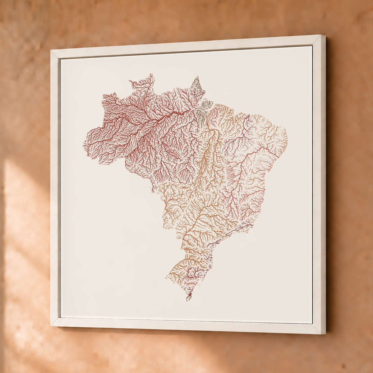 Beautiful Rivers — Brasil — Terracota e areia, Fine art emoldurado · 76 × 76 cm, Branco · Sem margem