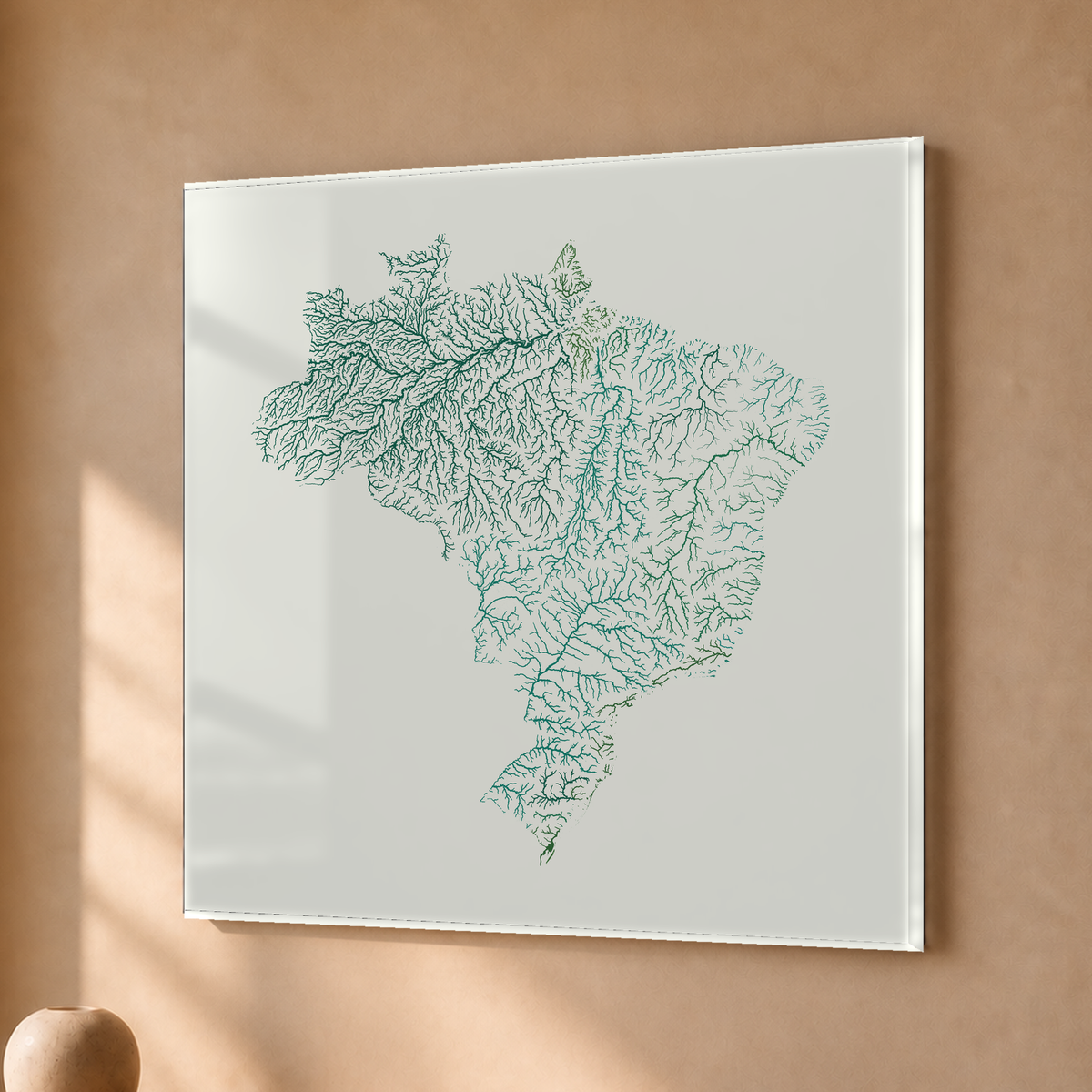 Beautiful Rivers — Brasil — Verde jade e porcelana, Acrílico · 50 × 50 cm, Sem margem