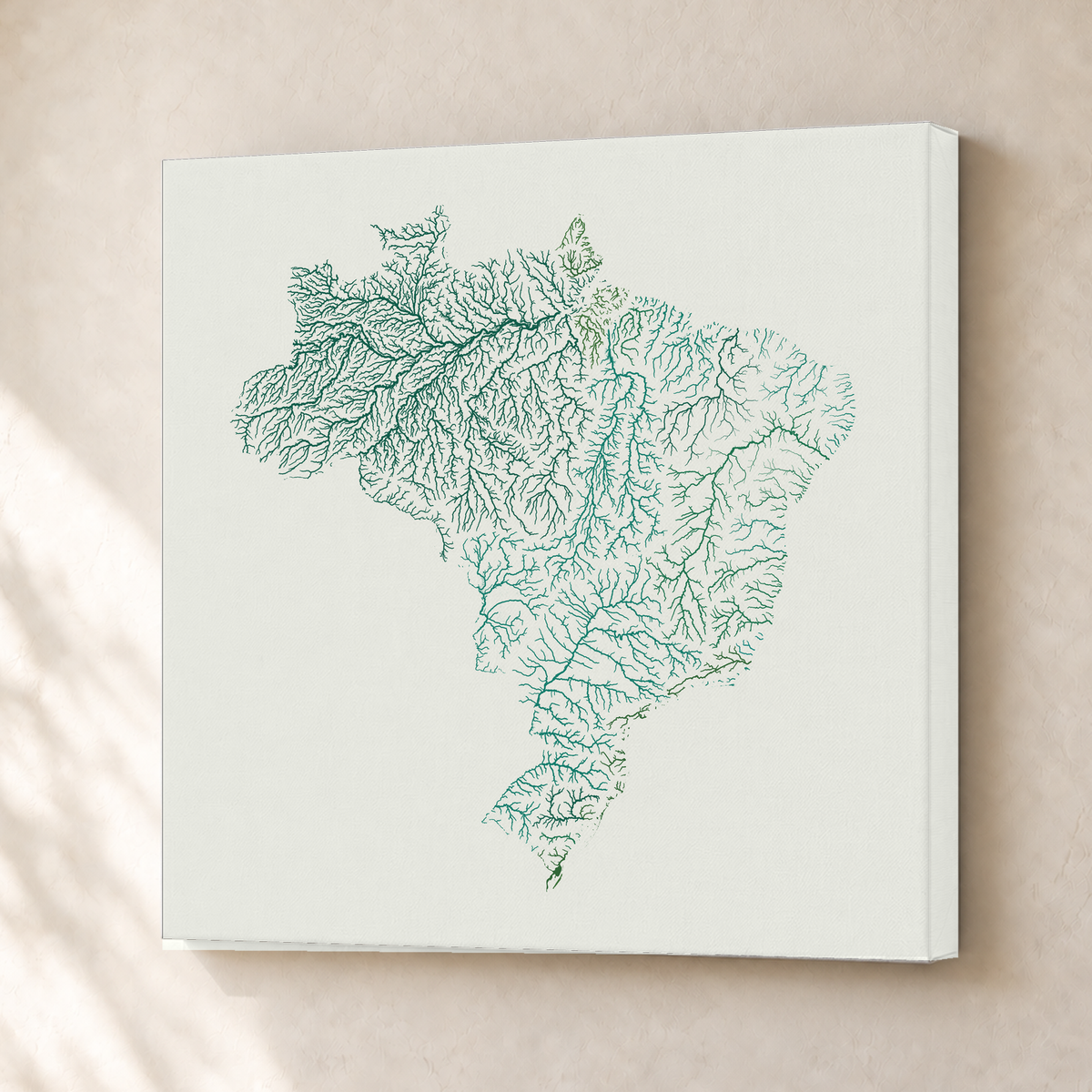 Beautiful Rivers — Brasil — Verde jade e porcelana, Canvas · 30 × 30 cm, Sem margem